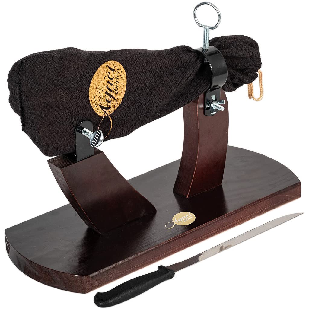 Agnei Ibérico - Pierna Curada de Cordero - Envasada al Vacío - Estuche Regalo con Jamonero y Cuchillo (1 kg Aprox)