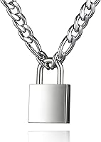 DIBOLA Stainless Steel Padlock Necklace - Punk Hip-Hop Lock Chain for Men Women, Silver 18-24 Inch Easy Open