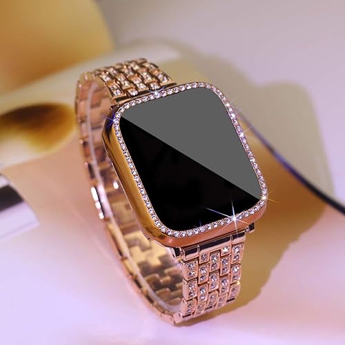 Miniatura 4 de Supoix - Correas para Apple Watch de 1.49, 1.57, 1.61, 1.65, 1.73, 1.77, 1.93pulg. y funda, para mujer, con diamantes de imitación, de metal, 2