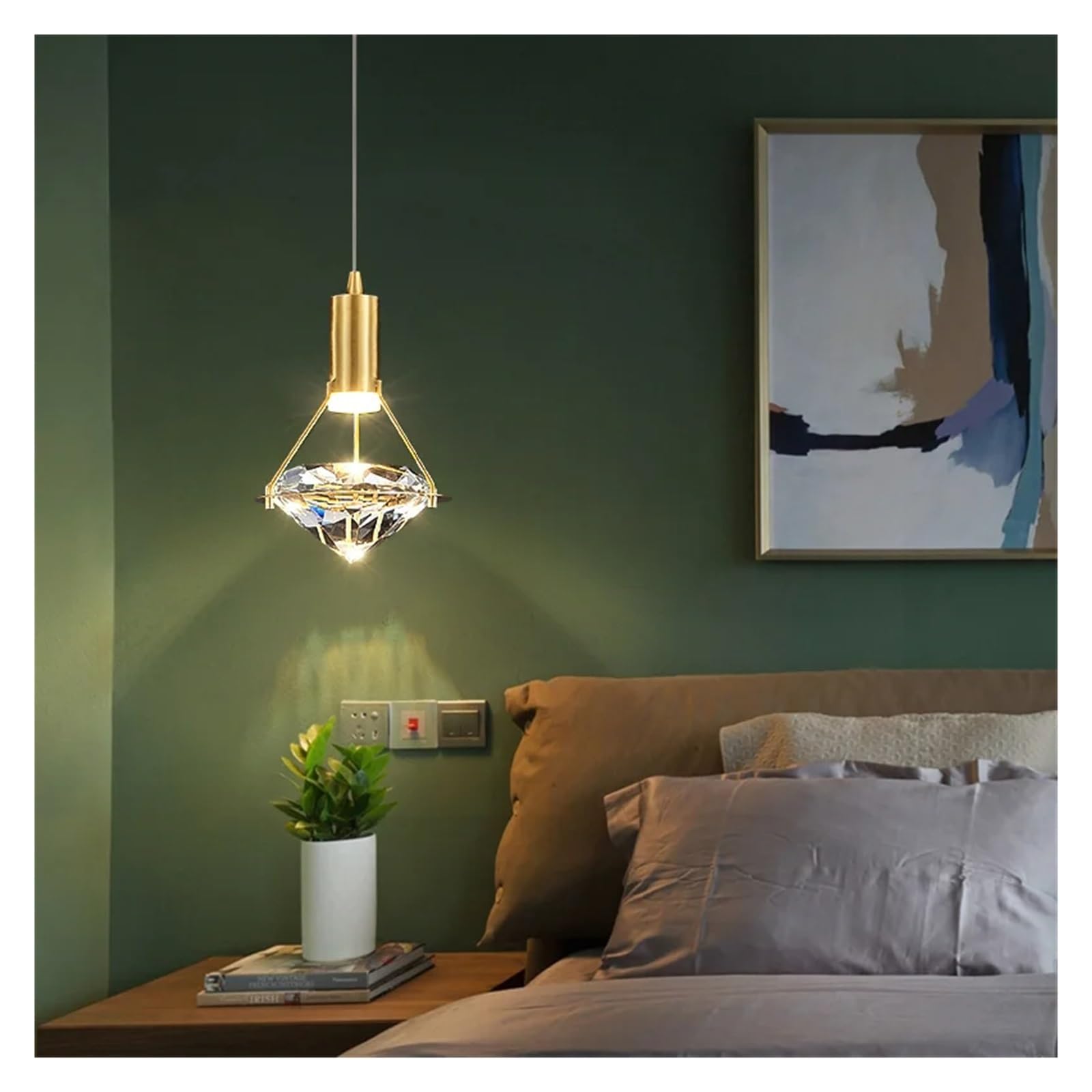 ASerZenith Chandelier, Bedroom Bedside Small Chandelier Long Line Modern Simple Postmodern Restaurant Bar Nordic Luxury Crystal,1