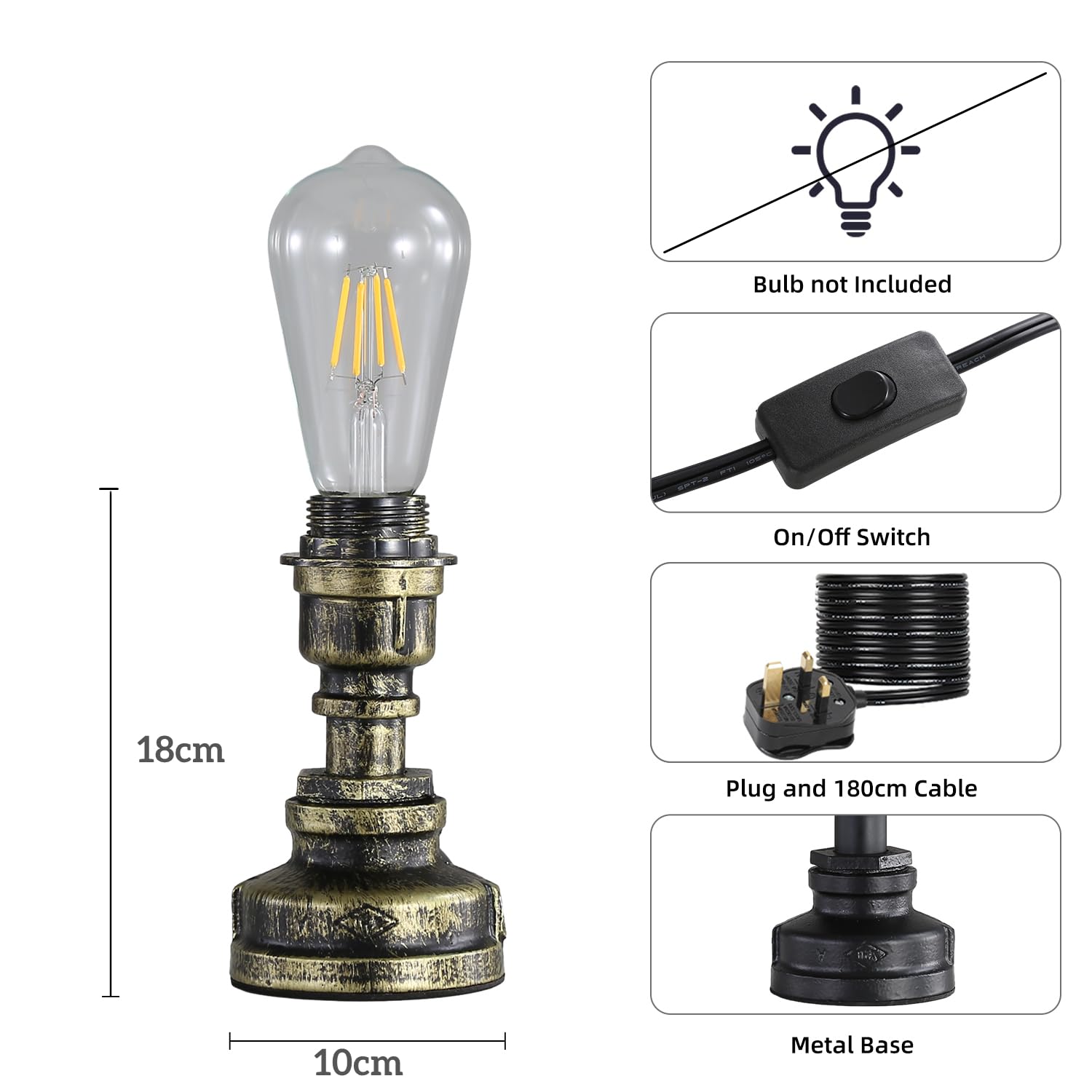Kaj Hejmo Vintage Industrial Steampunk Desk Lamp with Lampshade Ring, Water Pipe Bedside Table Lamp - Image 3