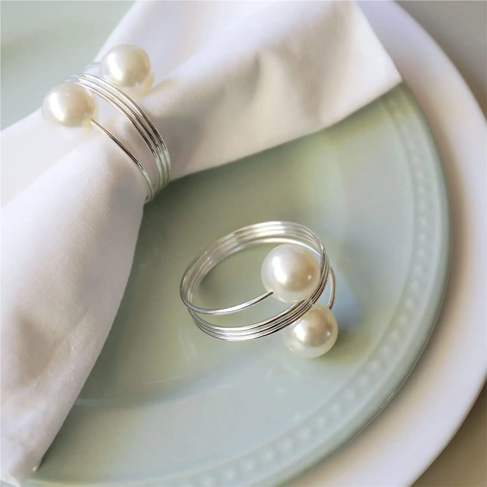 36 servilleteros con cuentas simples y elegantes para decoración de bodas, cenas, fiestas, inauguración de la casa, uso diario (oro blanco)