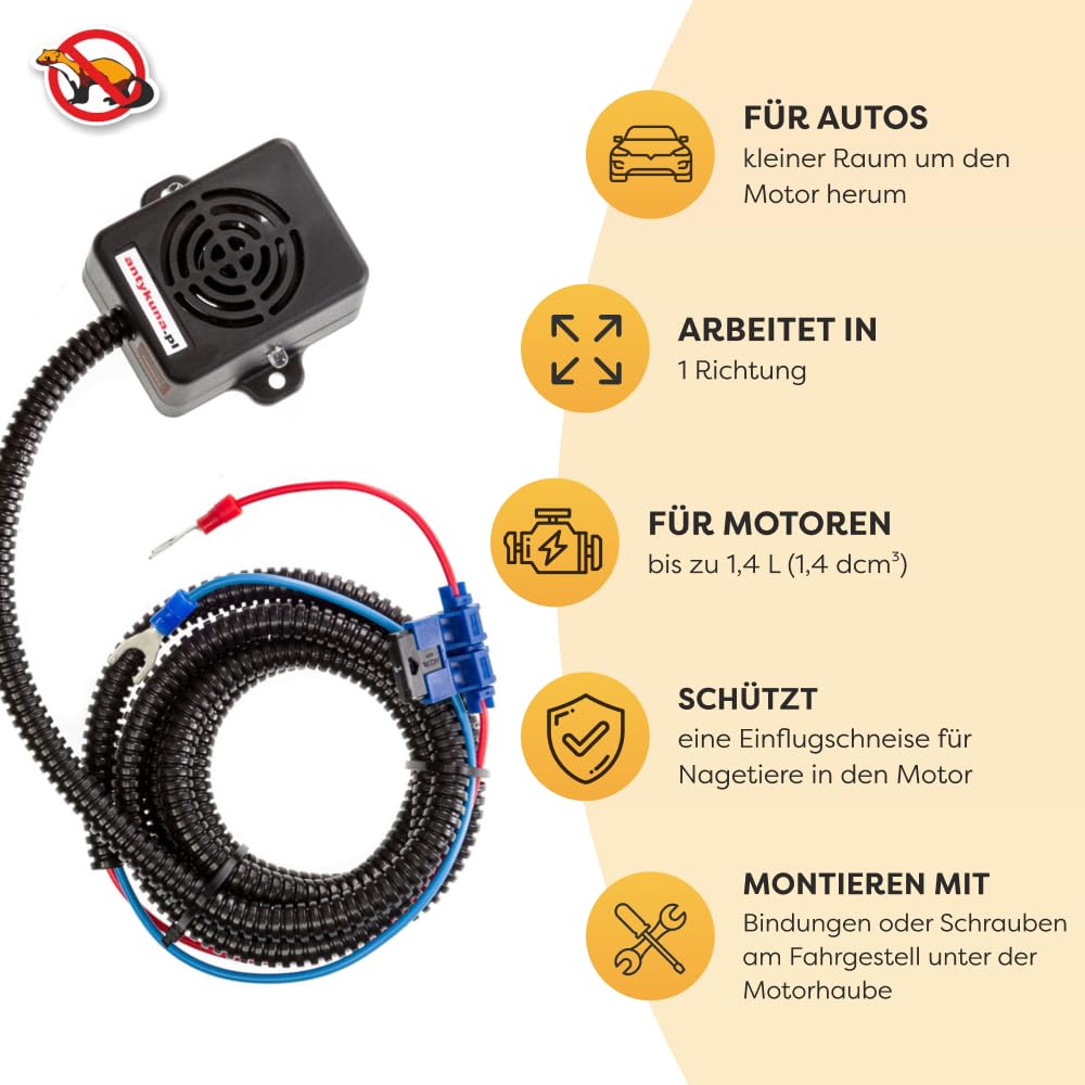 Light&Flash Marderschutz für Auto | Schutz von 1 Seite des Motors Stromversorgung/ 12 V Stromausgang Langes Kabel