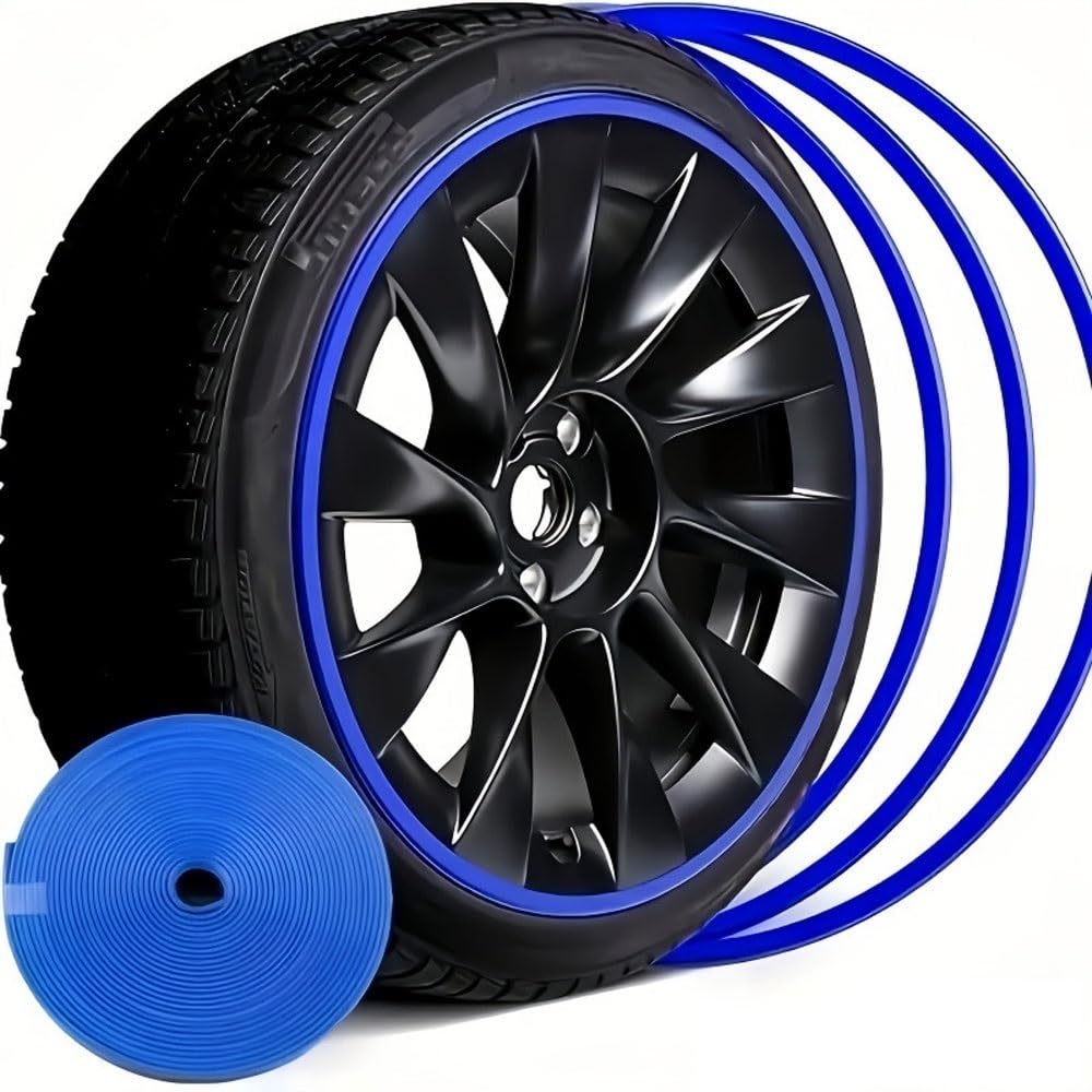 ParaCerchi in Lega, 4PCS Anelli di Protezione Universali Anti-Graffio per Migliorare la Sicurezza di Gomma e Cerchio(Blue,18-inch)