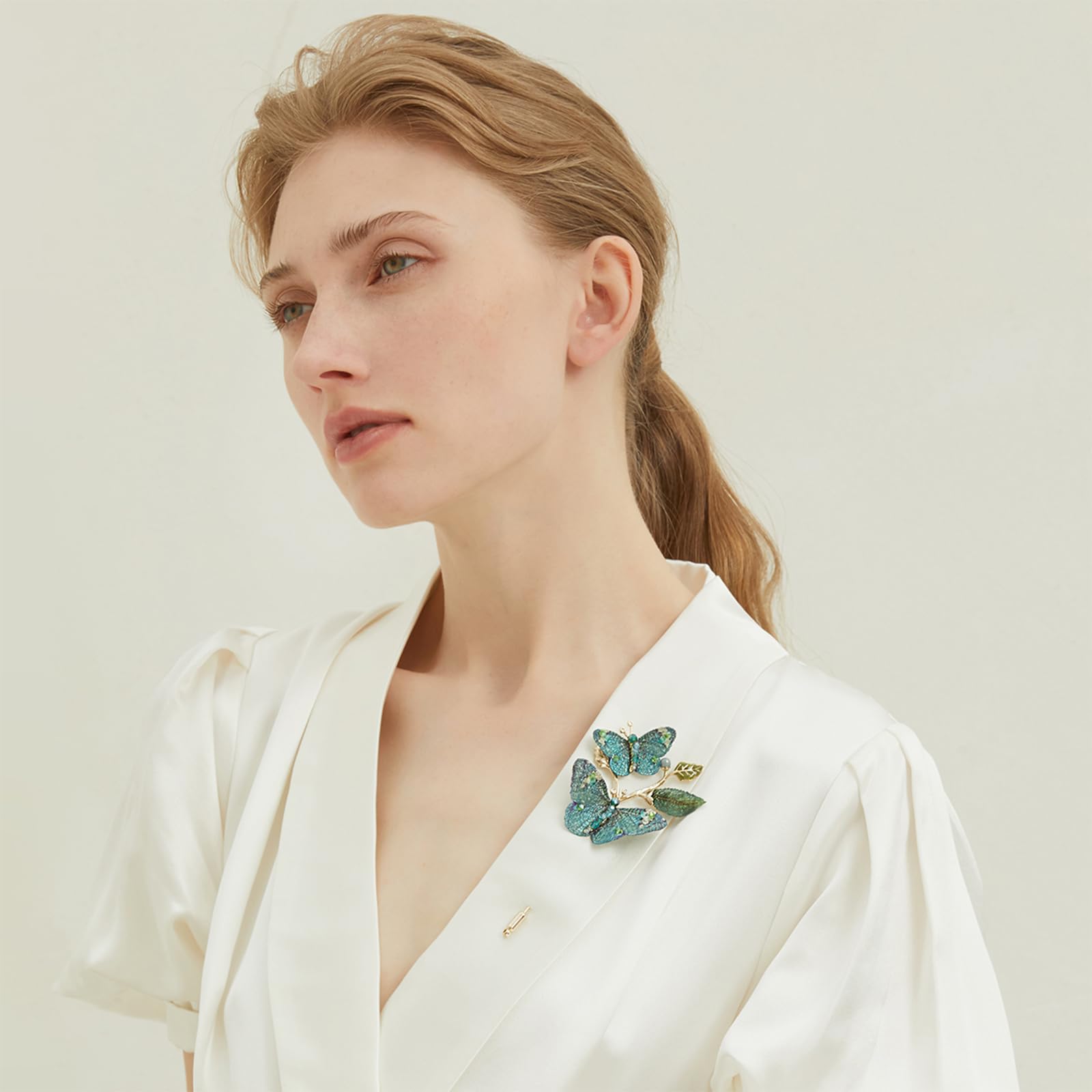 SHE’S FREE STYLE JUST FOR YOU Damen Brosche Schmetterling, Handgemachte brosche mit Stickerei & Kristallen, Vintage broschen & anstecknadeln für damen, Elegante Accessoires für Kleidung (Grün)