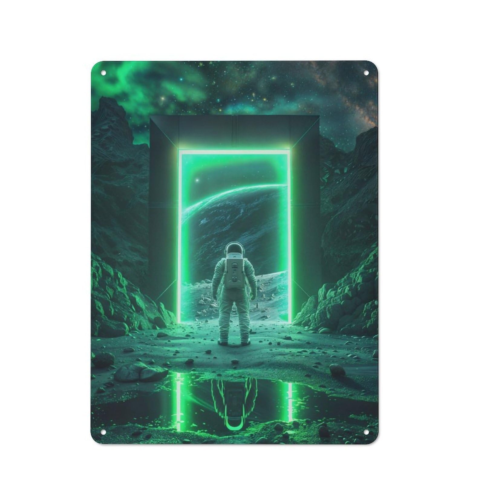 Junmoney Green Space Neon Portal Retro Metal Wall Sign 40X30cm With For Garage Wall, A Decorative Metal Sign For Garages And Workshops