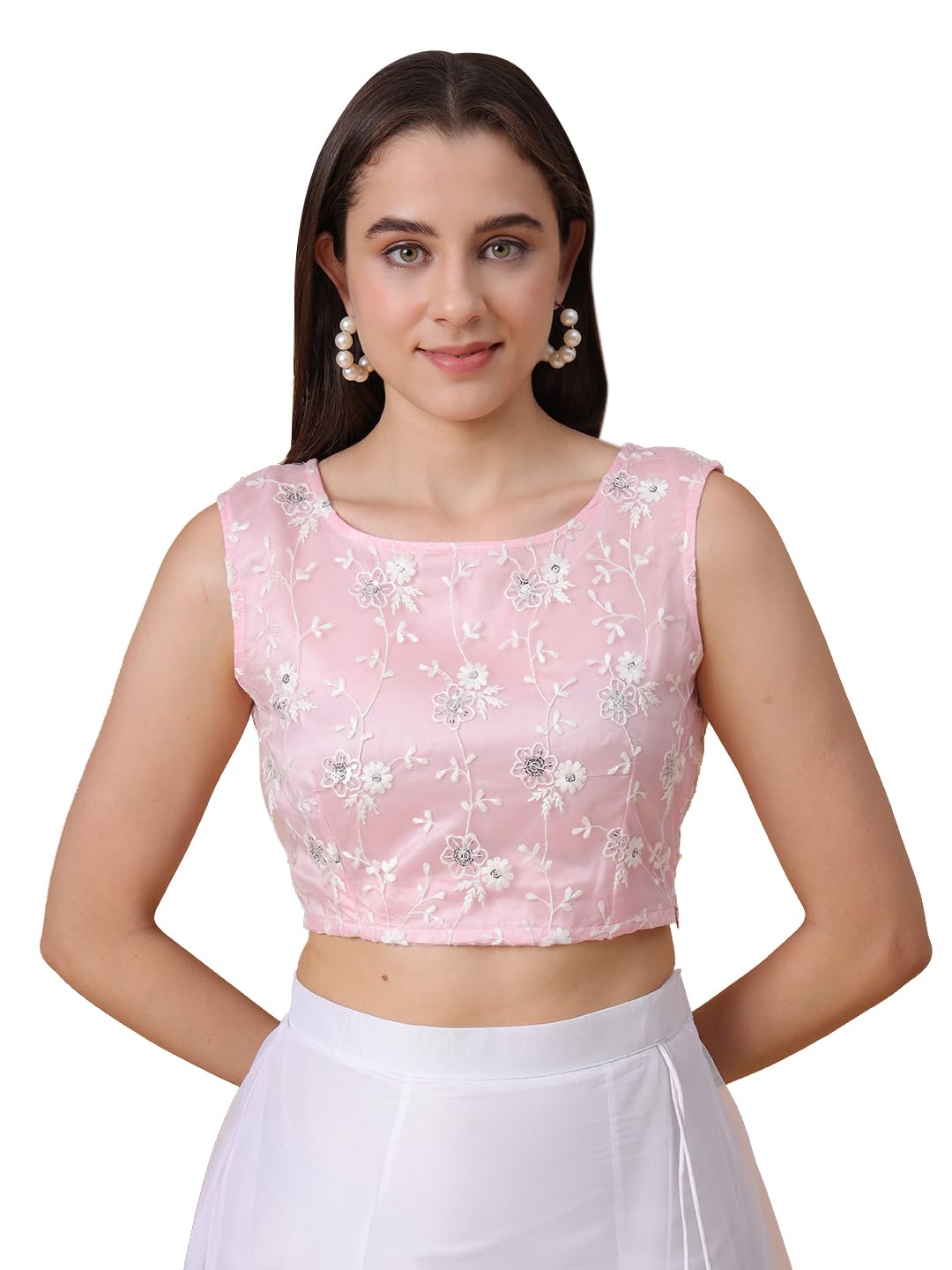fr frolic rolic Frolic Rolic Women's Girls Net Sleeveless Embellished Round Neck Crop Top Blouse for Party Wedding Festive-picture-10