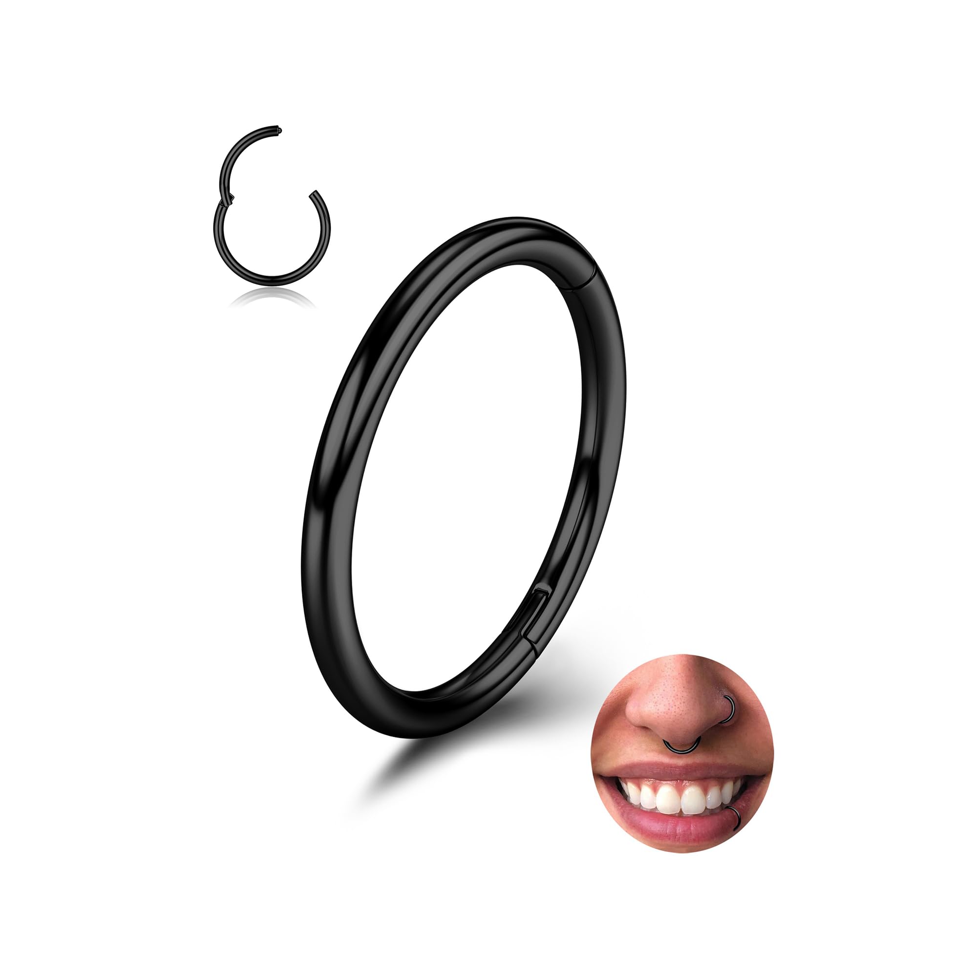 BodyBonita Piercing Nariz Aros con Bisagra - 316L Acero Quirúrgico sin Costuras Septum Piercing Labio CartíLago Hélix Daith Caracola Trago Torre Oro/Plata/Negro/Oro Rosa/Azul/Arcoíris