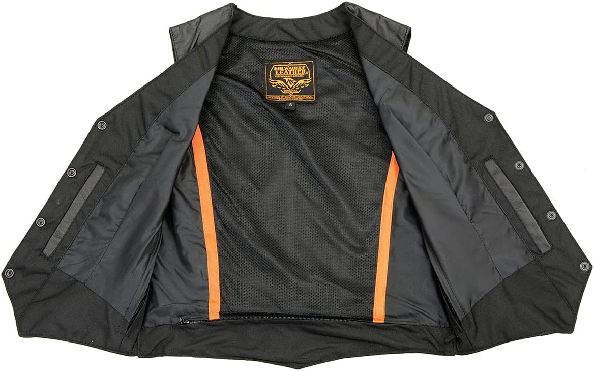 Milwaukee Leather SH1227 Women's Black Leather Classic Western Motorcycle Rider Vest- Front 4-Snap Button Closure