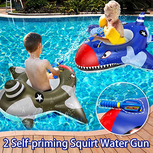 Amenon [ 2 Water Squirt Guns ] 2 Pack Shark Pool Float For Kids, Inflatable Swim Rings Boat Beach Pool Floaties For 3-8 Years Old Boys Girls Toddlers Summer Outdoor Beach Water Pool Toys Games Party #TOP2