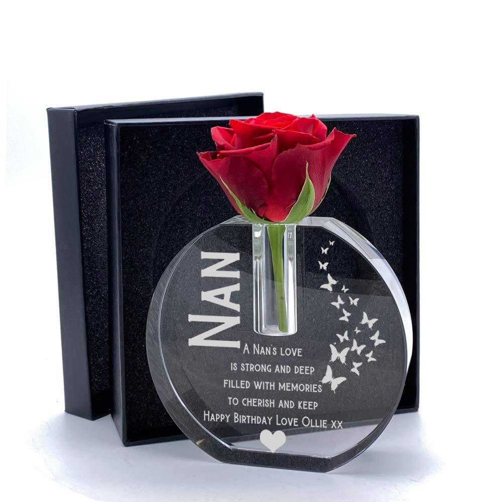 Ukgiftstoreonline Transparent White Personalised Nan Gift Crystal Glass Flower Vase With Engraving Gift Boxed