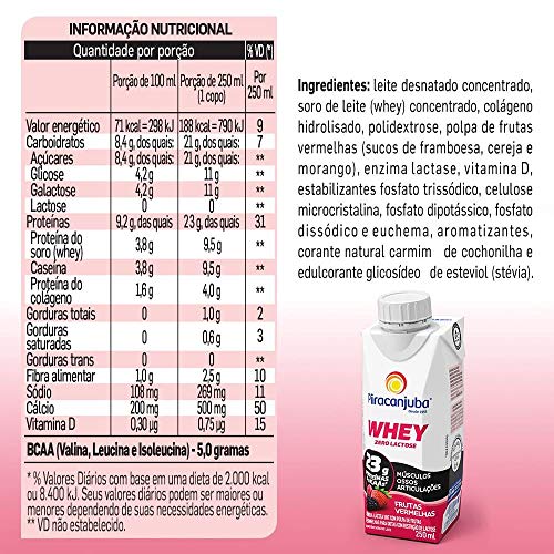 Kit 3 Piracanjuba Whey Zero Lactose Cacau e 3 F.vermelhas