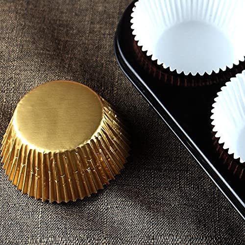 Xlloest Gold Foil Cupcake Cases 200 Pack, Standard Baking Paper Cases for Baking