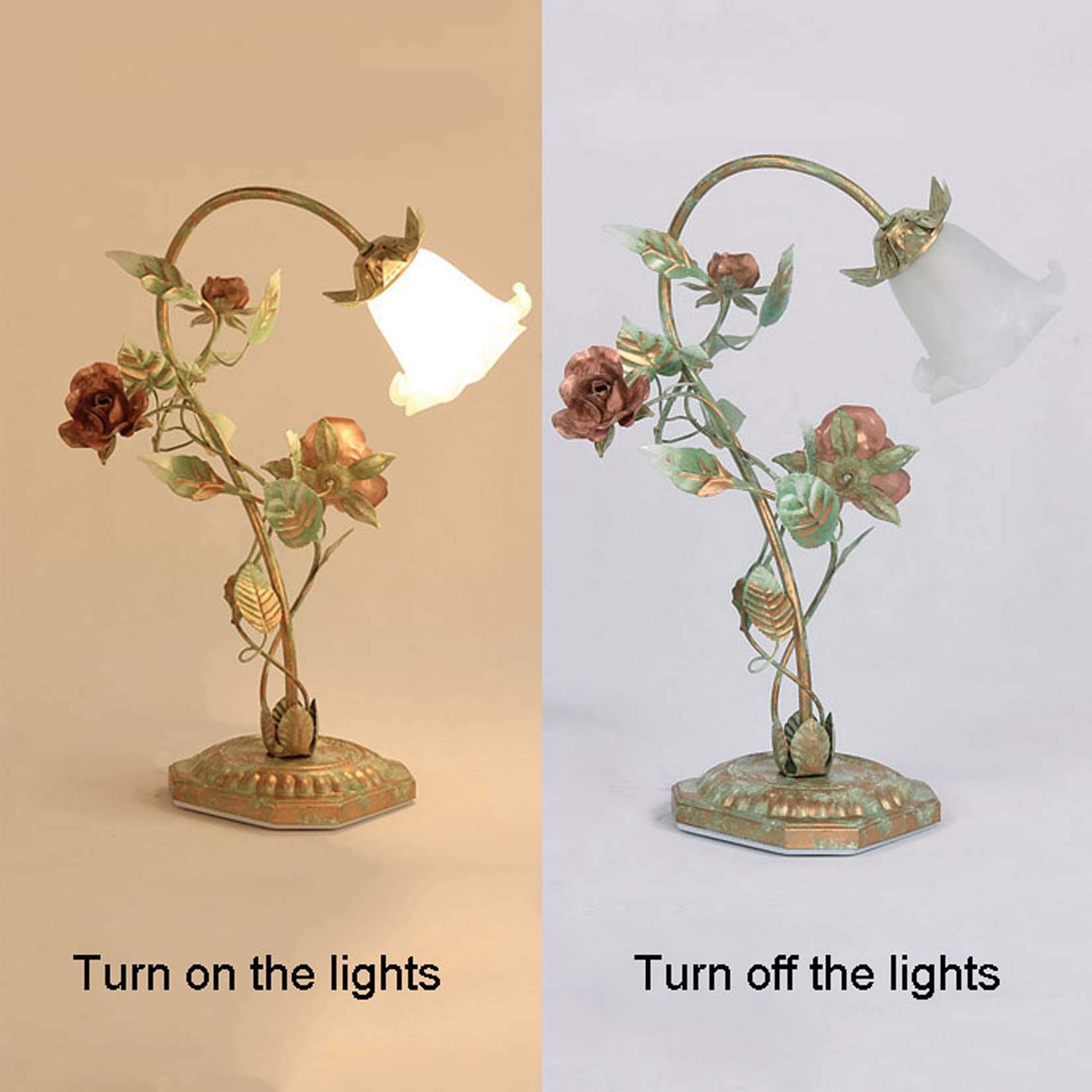 Romantyczna różana lampa stołowa w stylu Retro Art Stained Glass'ego witraż w stylu retro lampa na biurko duszpasterska kwiatowa lampka nocna do salonu kawiarnia zagłówek sypialni oprawa