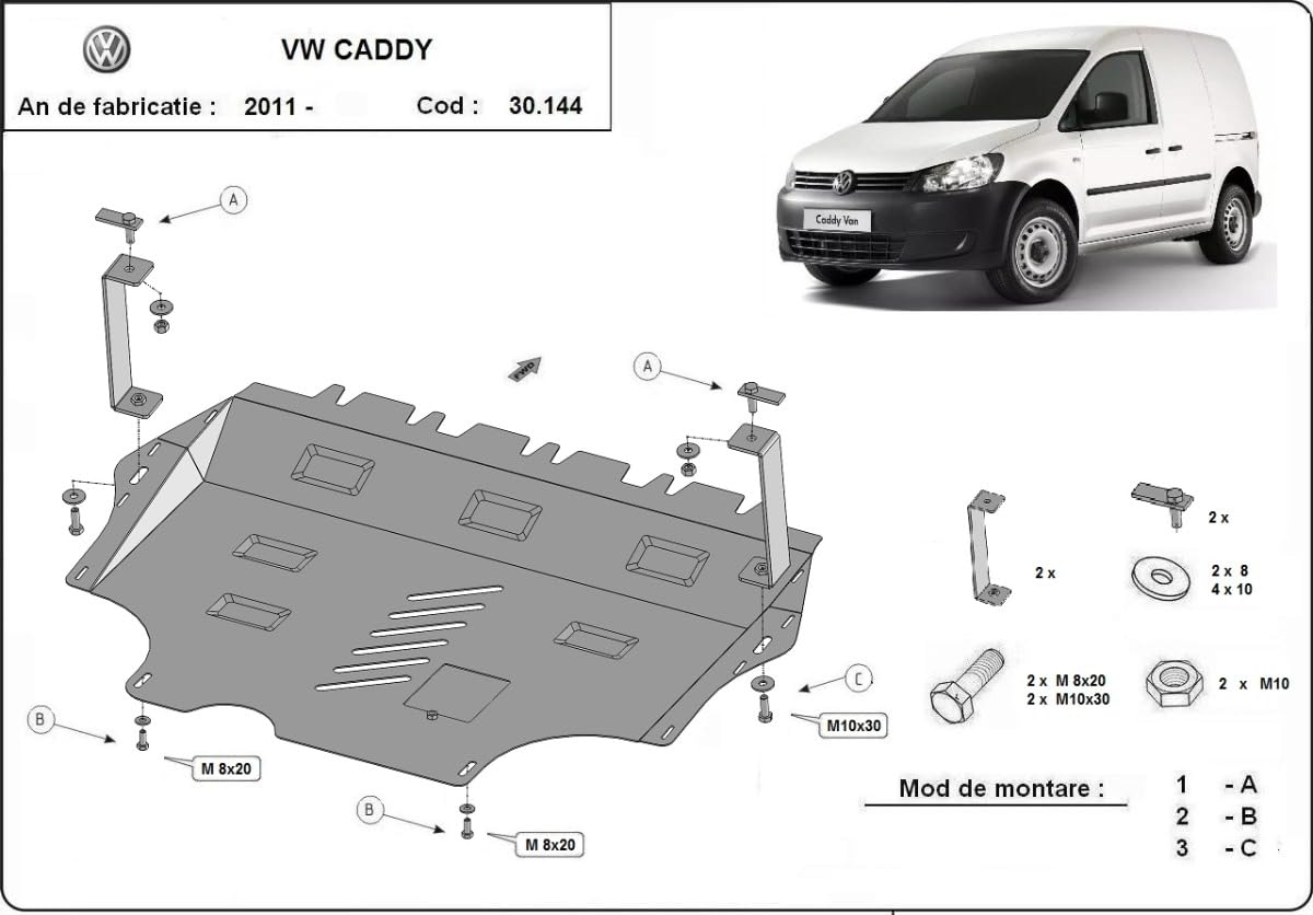 Placa protectora de cárter para motor compatible con Volkswagen Caddy (2011-2020)