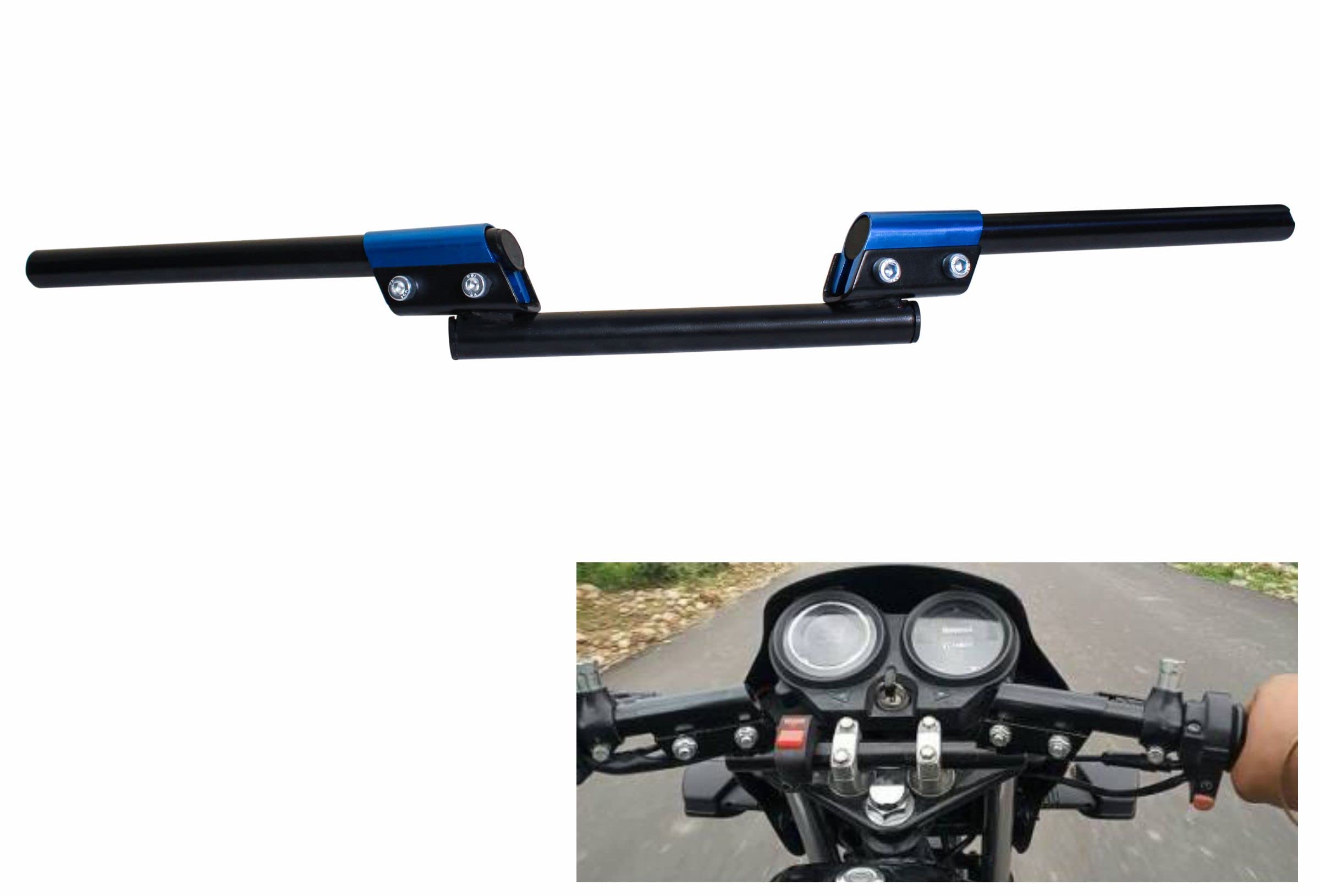 Bike Handlebar Adjustable CNC Aluminium Handlebar Compatible For All Bikes (1Pcs) (BLUE)