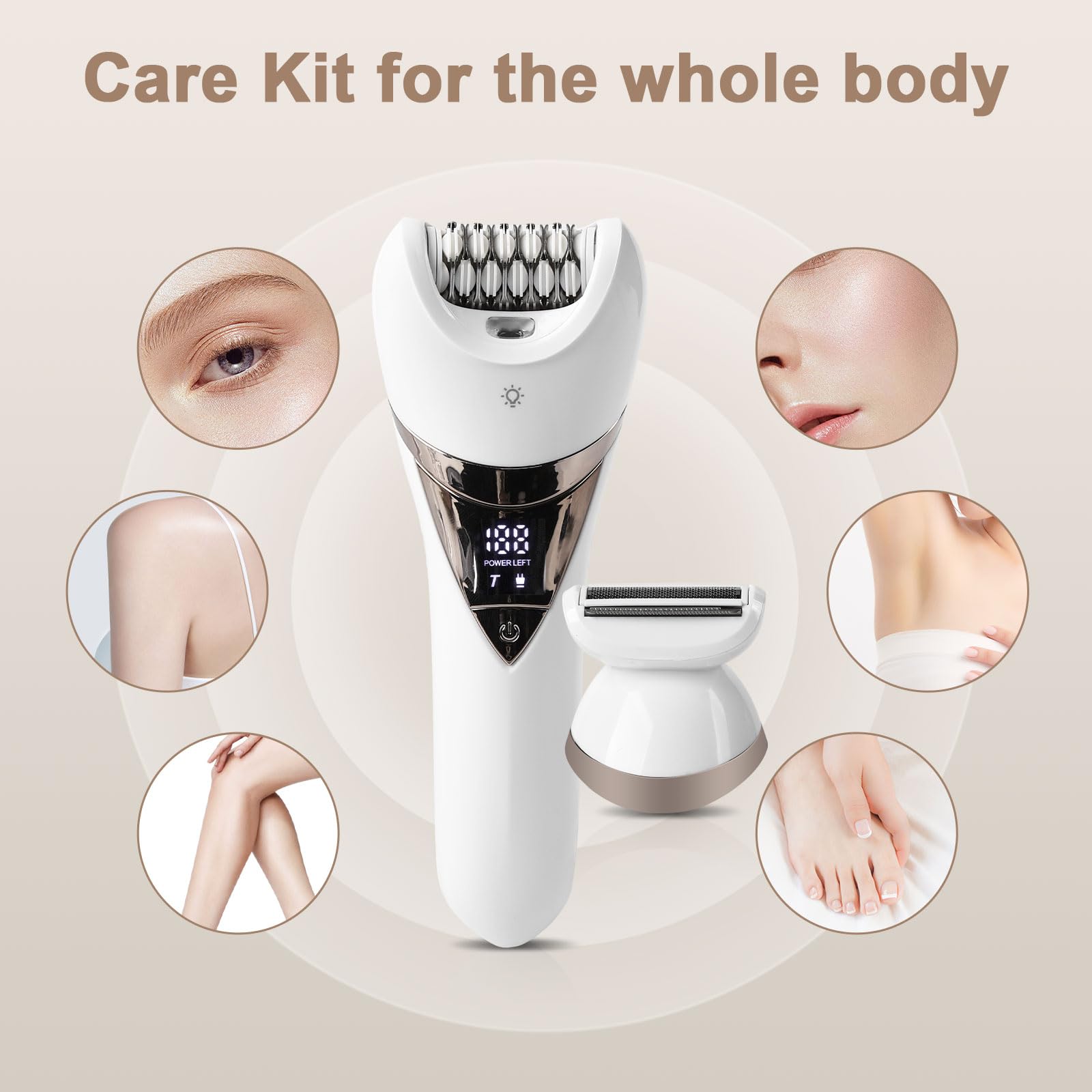 Electric Lady's Epilator,2in1 for Face, Chin, Arm, Leg, Armpit, Bikini Trimmer,Shave& Epilate, Wide Head for Fast Epilation,Wet & Dry Lady Shaver,2 Speeds