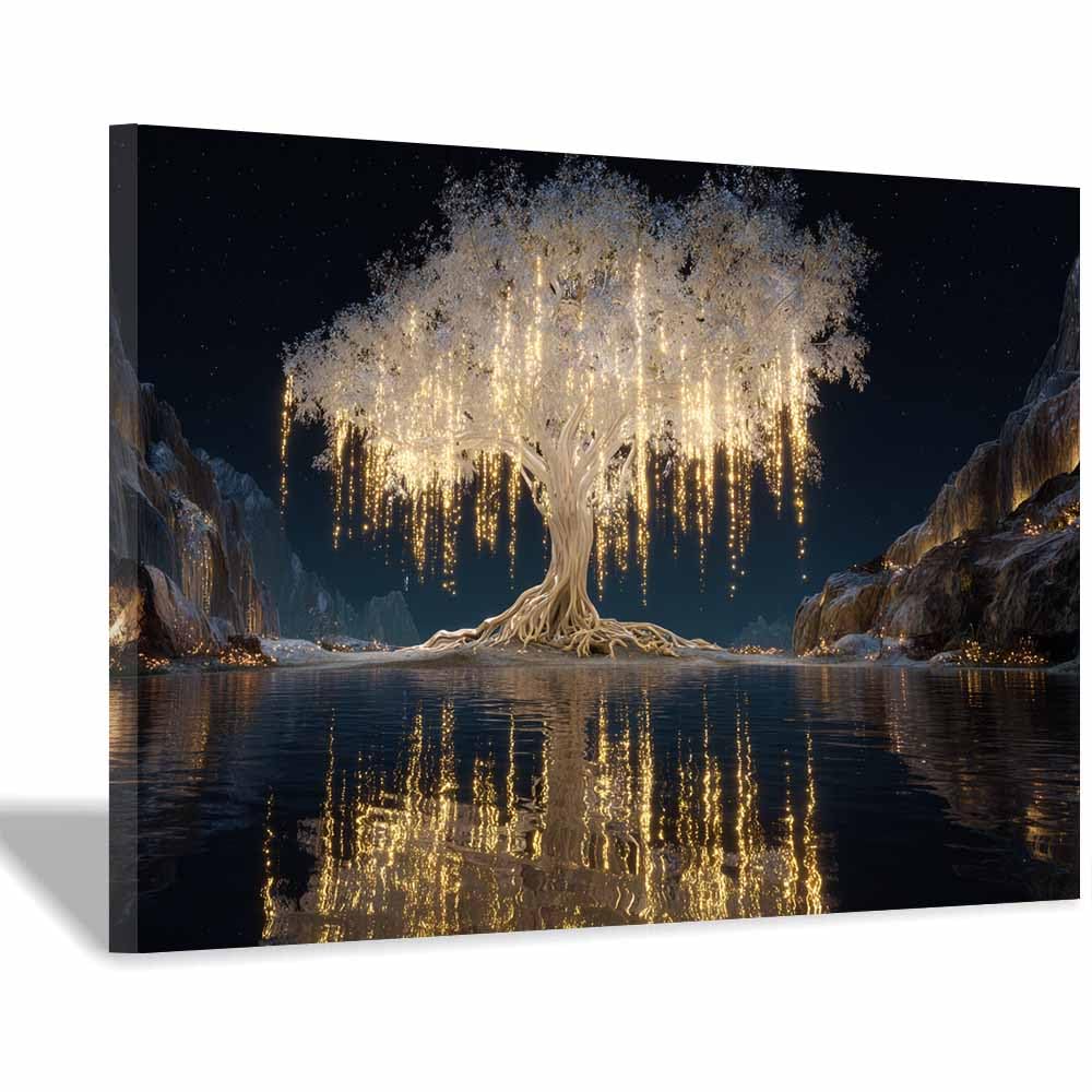 HOQIU Canvas Wall Art Cyan Flower Tree Art tree poster, landscape wall art, for Living Room Bedroom Bathroom.(Multicolor)-70x100cm Framed