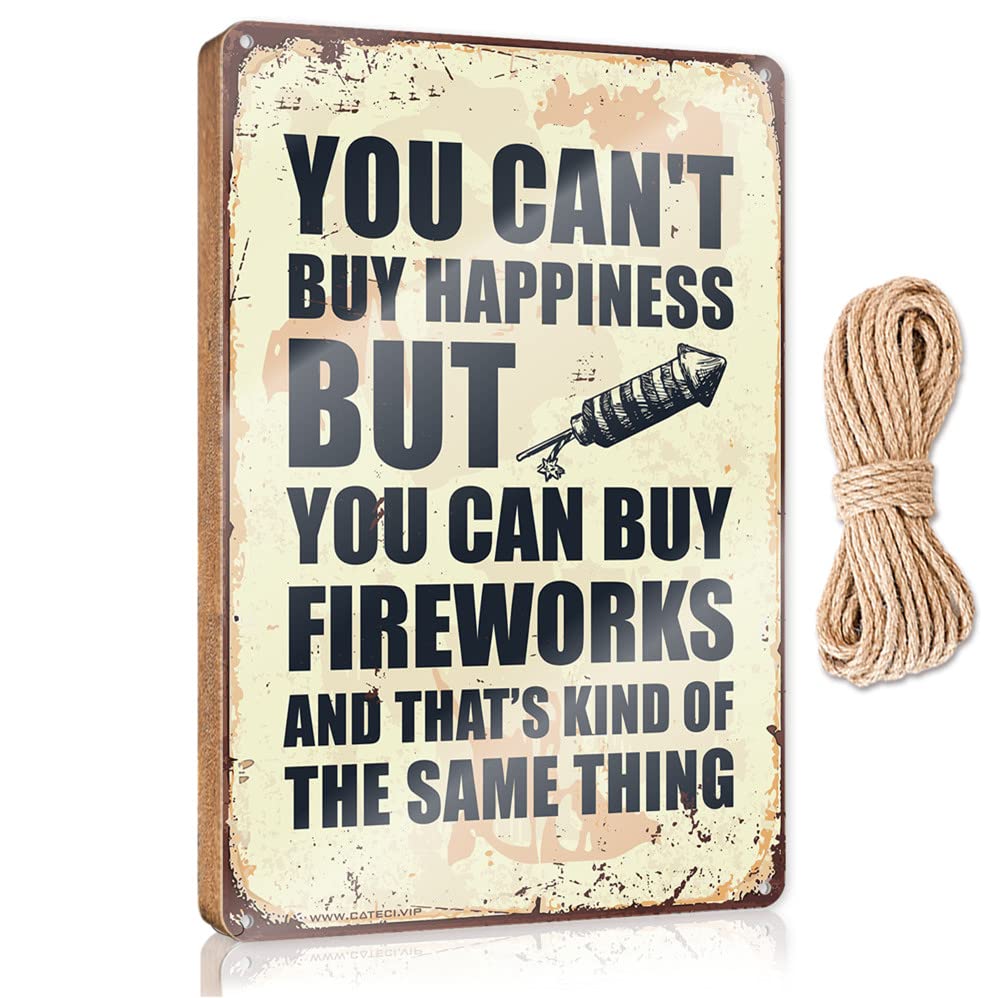 FZFN Bathroom Wall Wood Sign You Can'T Buy Happiness But You Can Buy Fireworks Wooden Sign Funny Bathroom Signs Signs & Plaques(15X28CM)