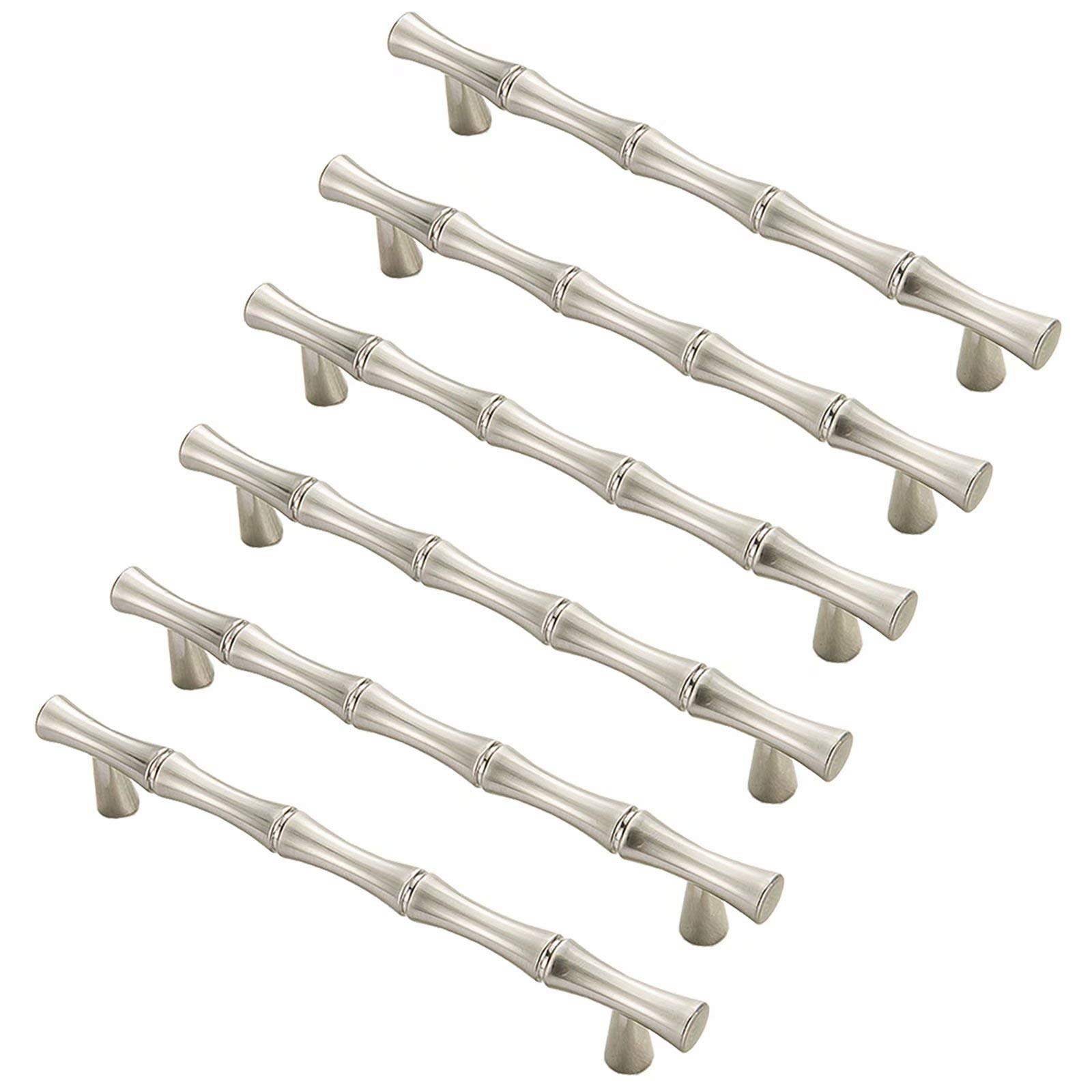 Fbshop(Tm) Nickel Brushed 6Pcs Modern Creativity Bamboo Shape Cupboard Door Knobs, Zinc Alloy Retro Furniture Handles Pull Knobs For Drawer Cabinet Wardrobe Kitchen Decoration Farmhouse Style