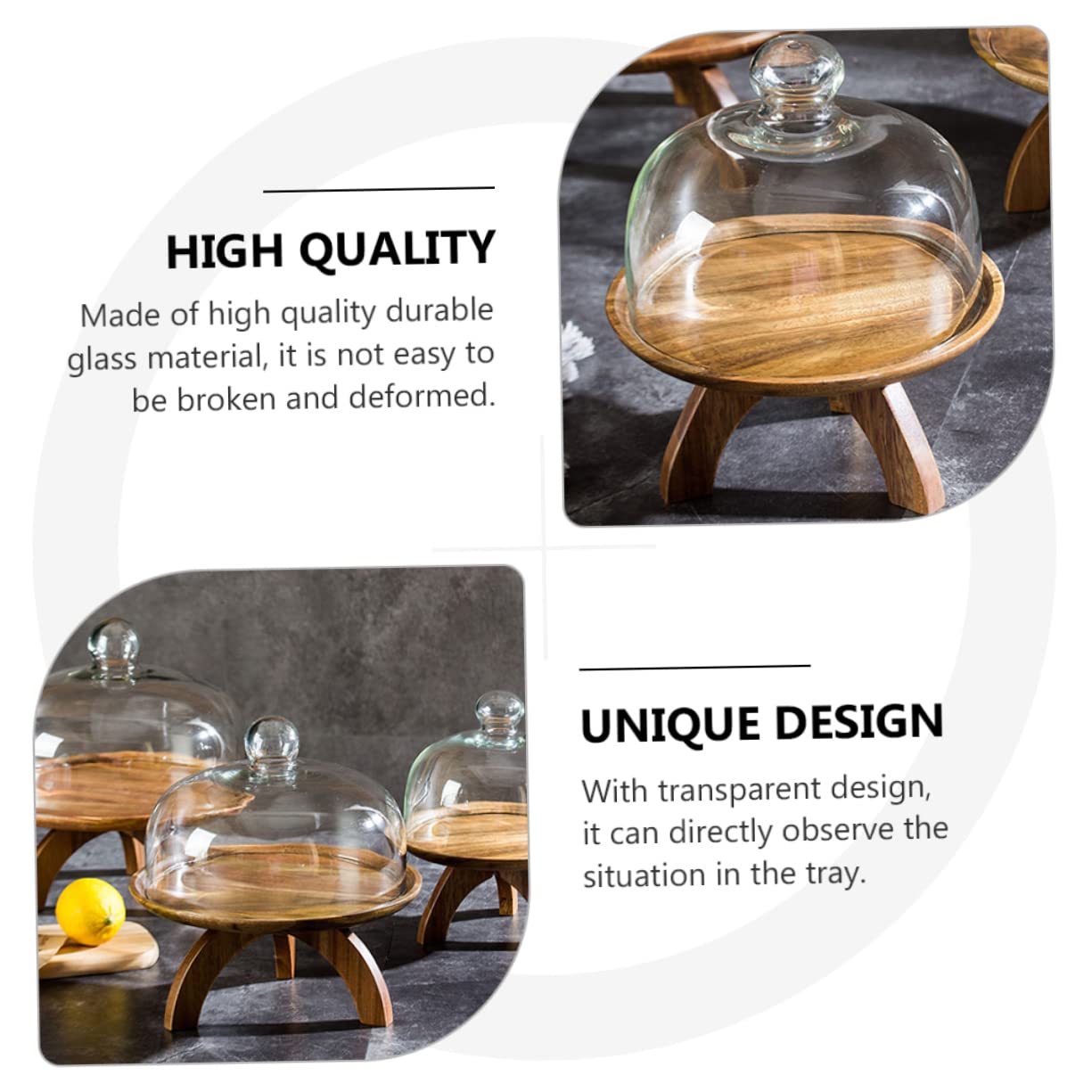 Cúpula de Vidrio Redonda de Color Claro 1 Pieza para Postres y Tartas | Vidrio Transparente, Diseño Simple y Resistente, Fácil de Limpiar, para Fruta y Presentación