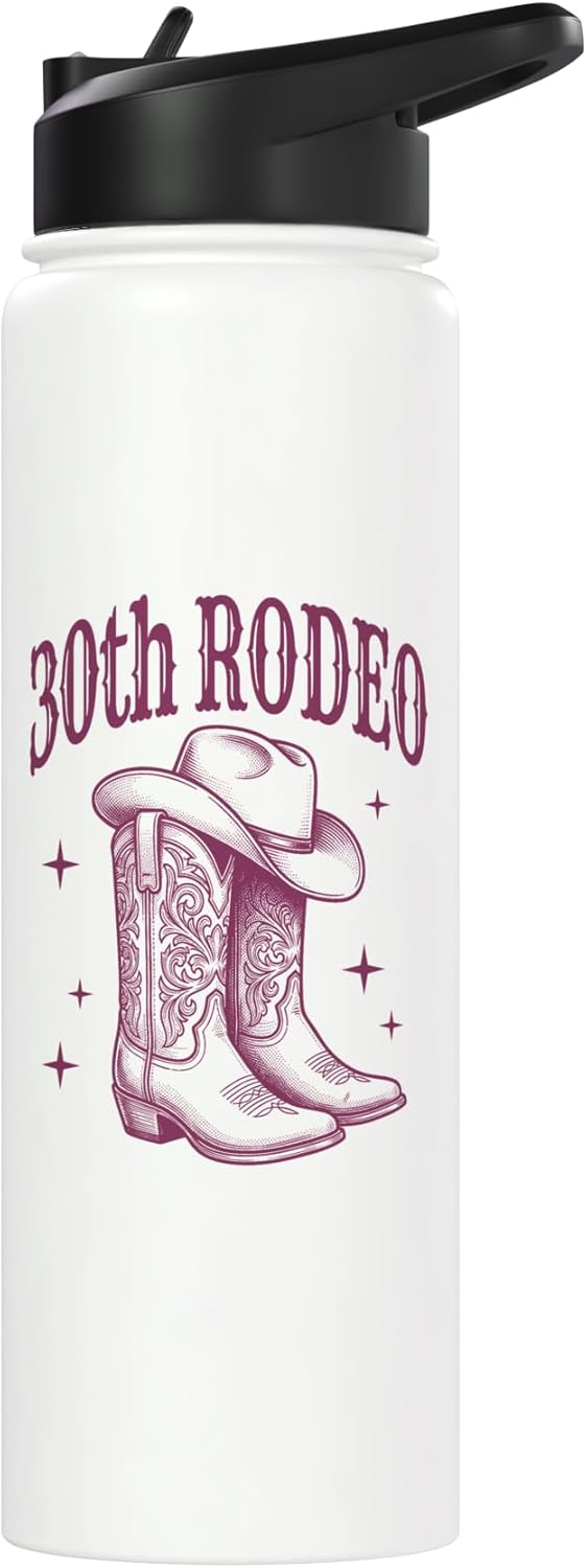 30th Birthday Rodeo | Western Cowgirl Boots & Cowboy Hat Stainless Steel Insulated Water Bottle