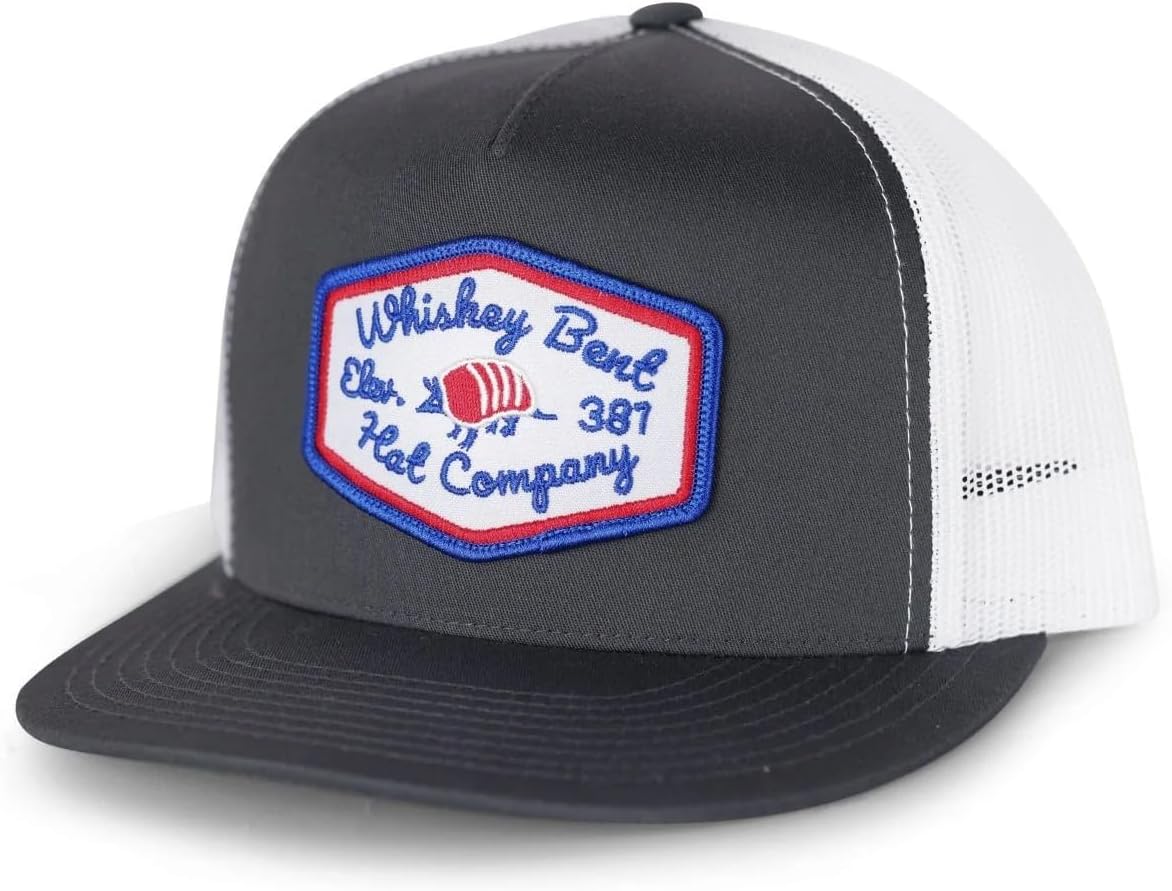Whiskey Bent HAT CO. - The Dillo - 5 Panel Adjustable Snapback Hat, Mesh Back, Embroidered Patch, Western Style Baseball Cap for Men (US, Alpha, One Size, Charcoal Black)
