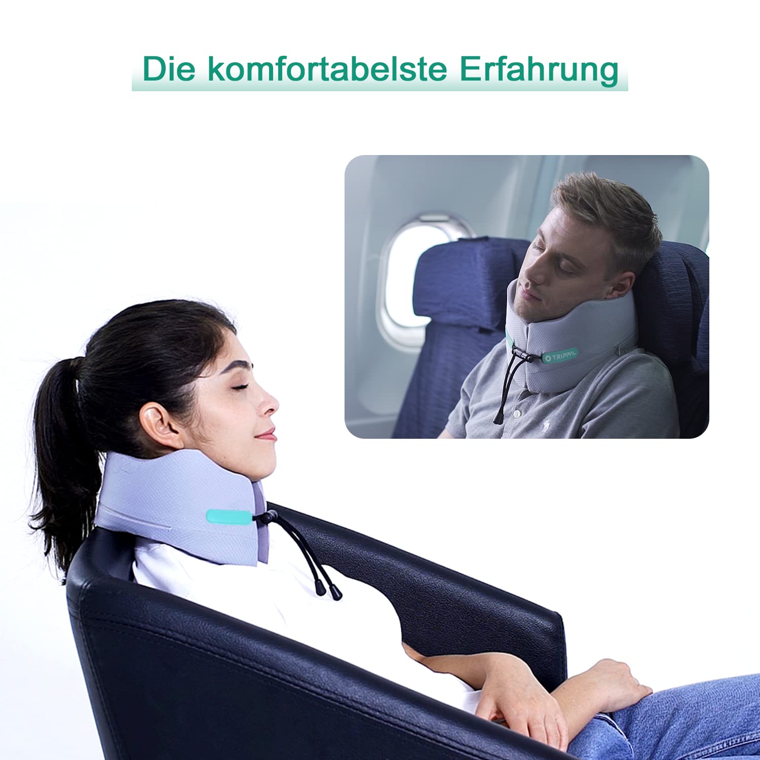 Nackenkissen Memory Foam Nackenkissen Reise, Komfort Reisekissen Luxuriös Flugzeug Kinnstütz Travel Pillow Auto-Kopfstütze Stützfunktion Ideal für Reise Büro Autos Bus Zug(Größe L, GRAU)