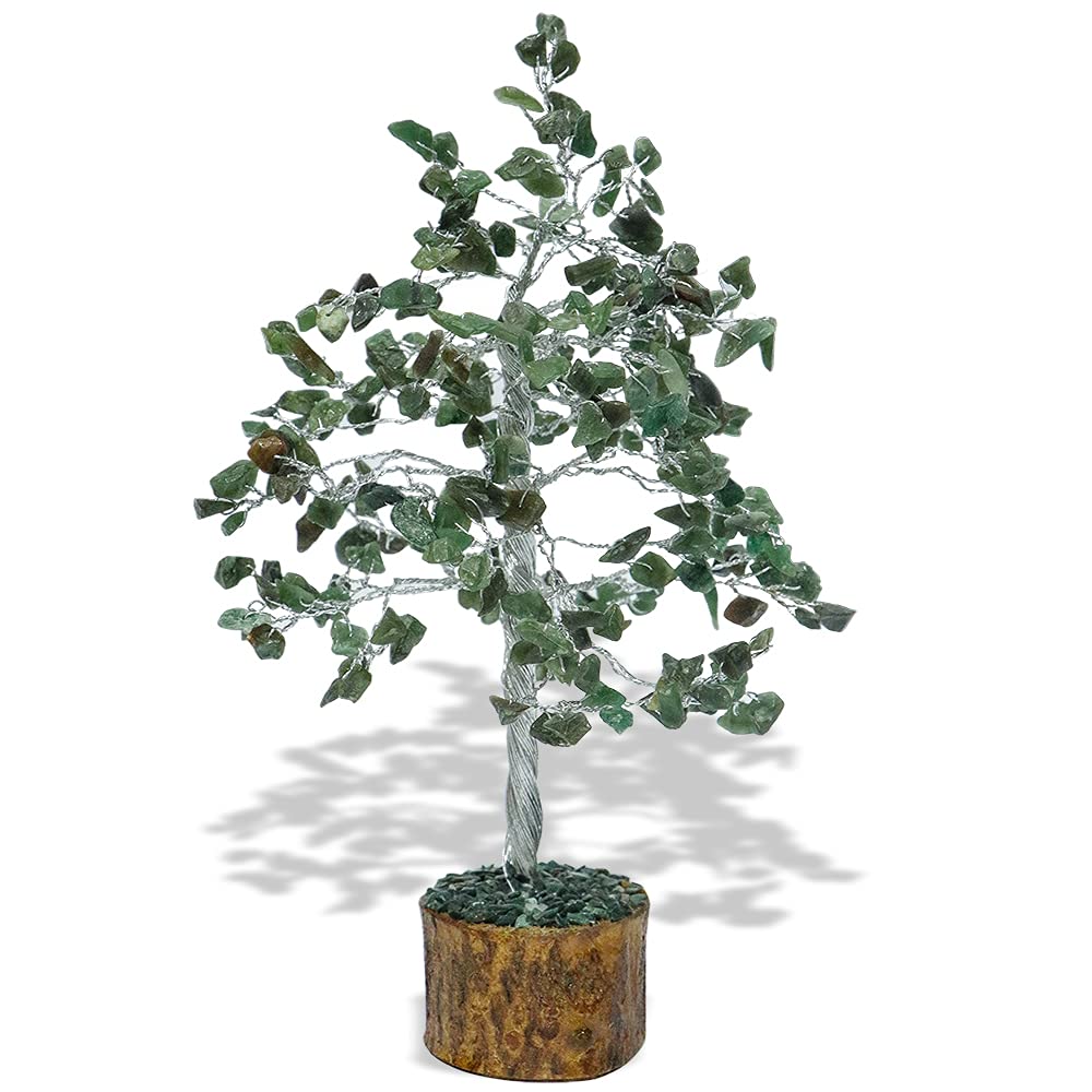 cosynee Reiki Healing Stone Tree for Balancing, Spiritual Meditation Home Interior Office Decor (Green Aventurine, Silver Wired)