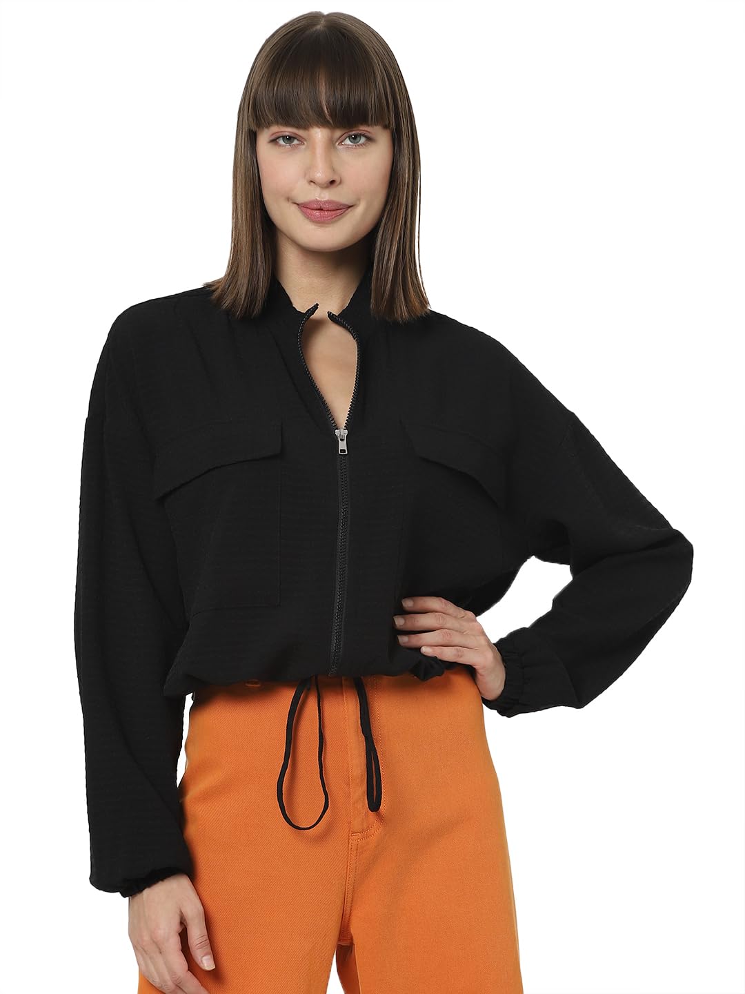 Vero Moda Women's Polyester Blend Crop Casual Jacket in neutral