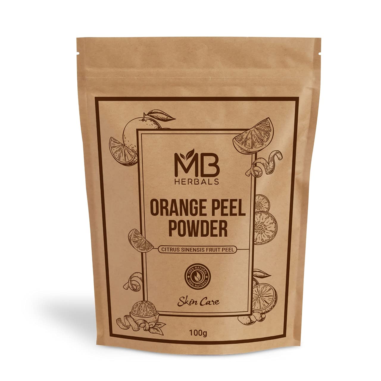 MB Herbals Pure Orange Peel Powder 100 Grams | 100% Pure & Natural | No Preservatives | To Be Used in Face Packs | For External Use Only