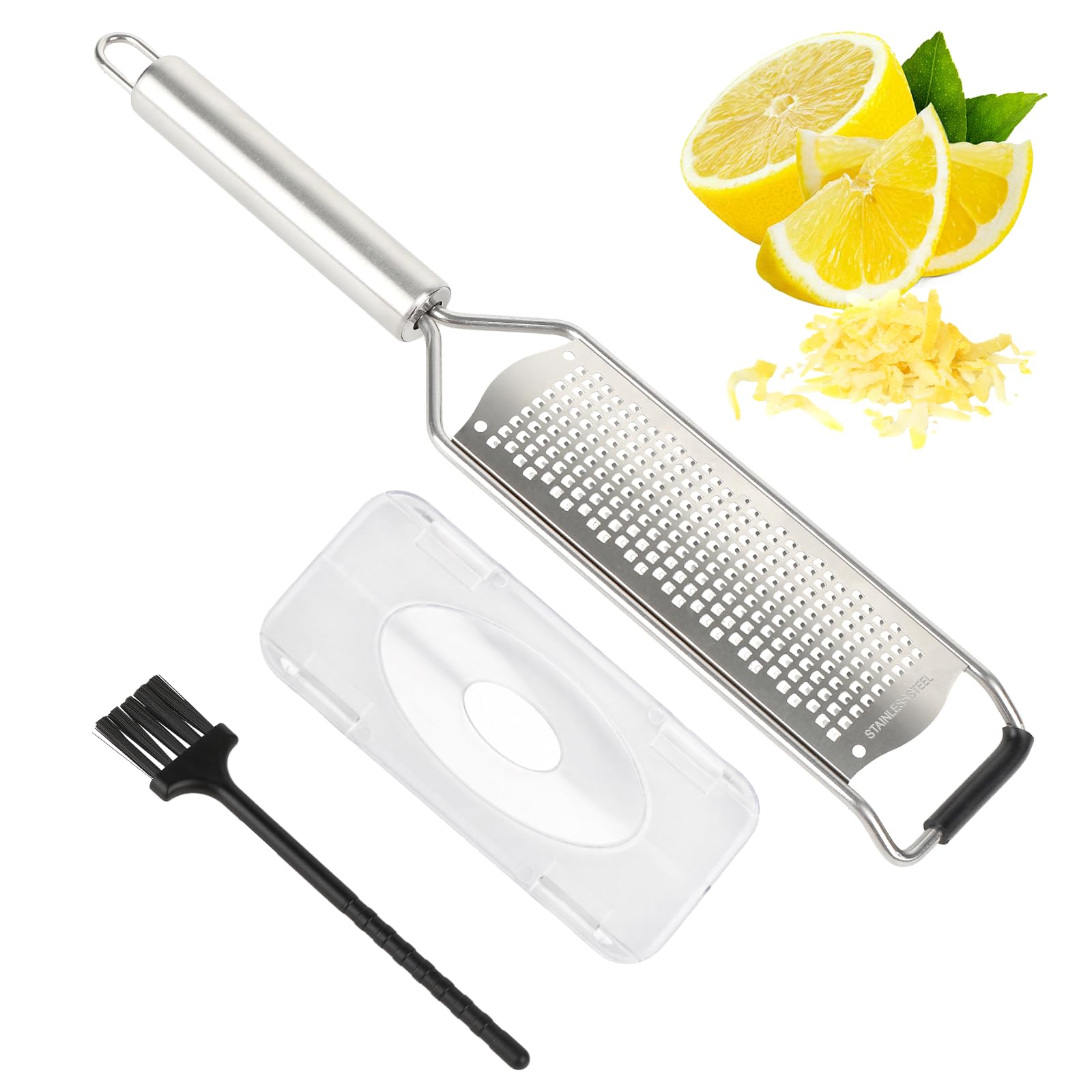 Lemon Zester, with Cover, Cleaning Brush, Stainless Steel, for Cheese