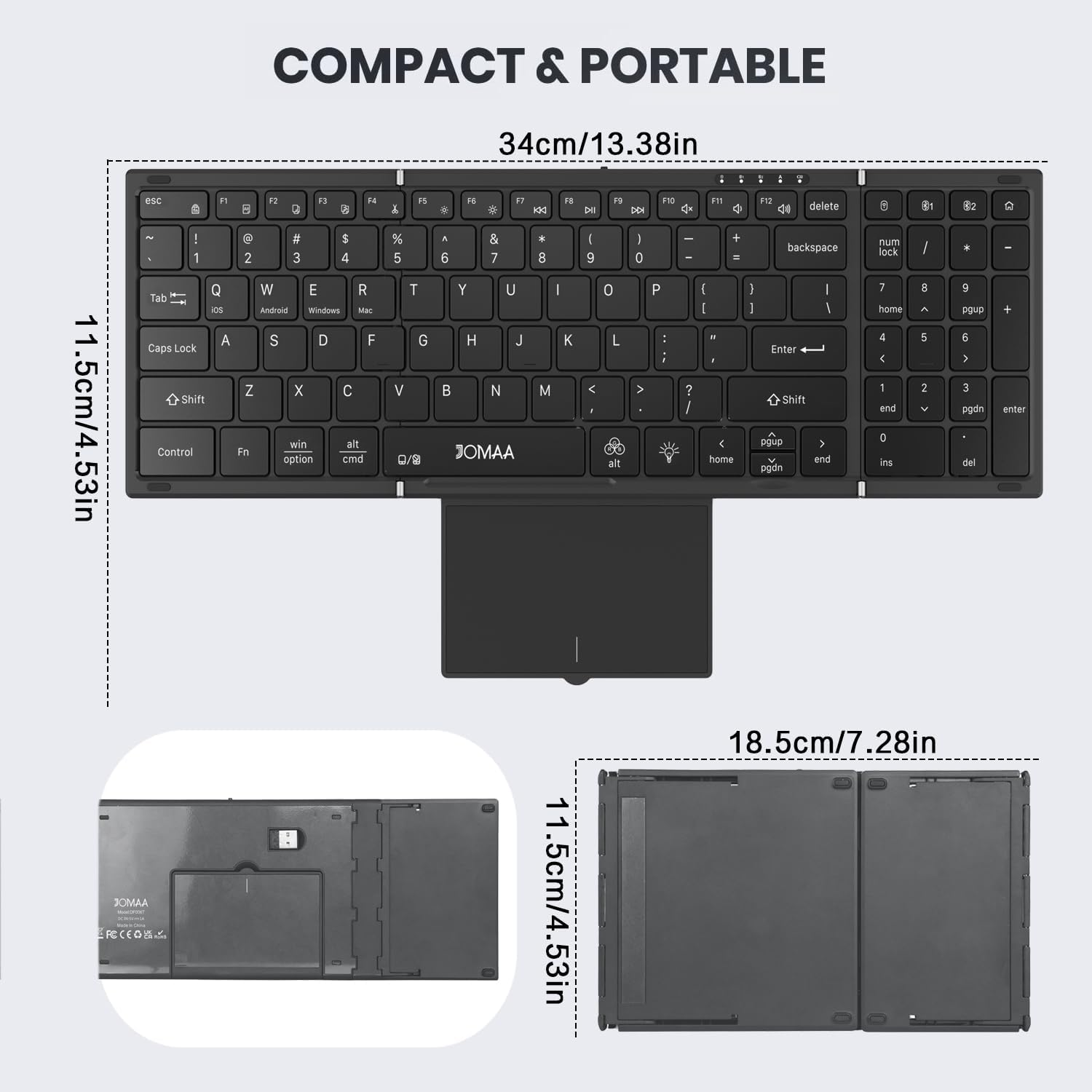JOMAA Wireless 2.4G Bluetooth Folding Keyboard with Trackpad, RGB Backlight, Silent Rechargeable, Full Size Travel Portable Keyboard for Laptop, Tablet Phone - Image 6