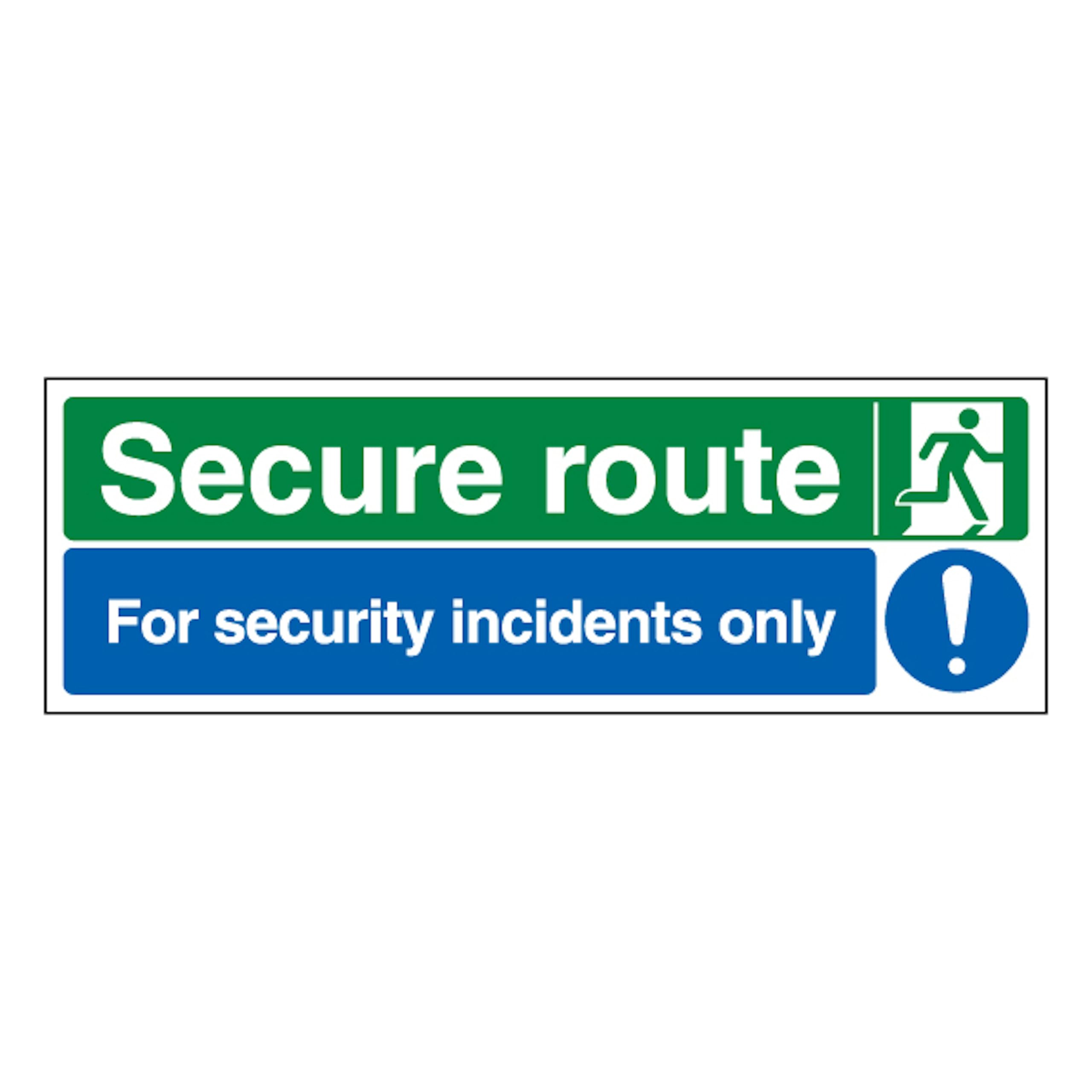 V Safety Secure Route Right/Security Incidents Only 300 x 100 mm - 2mm Super-Tough Rigid Plastic Safety Sign