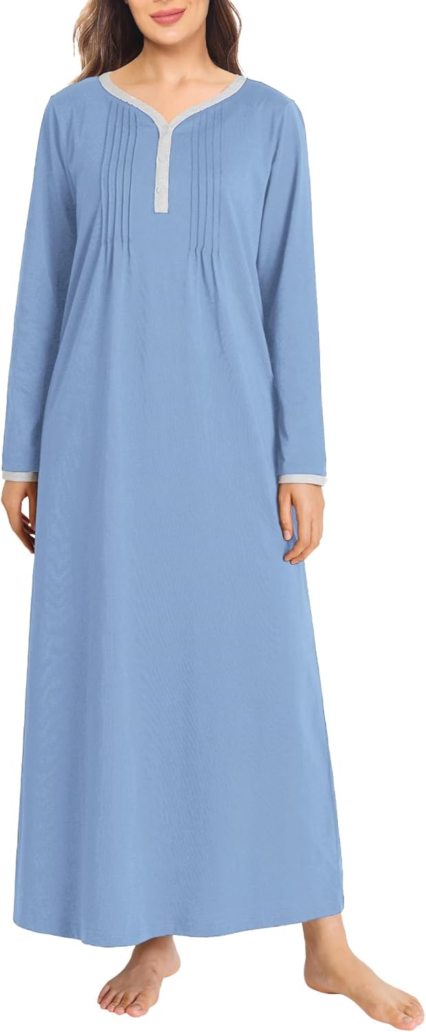 Latuza Women's Long Sleeve Nightgown Cotton Sleeping Gown