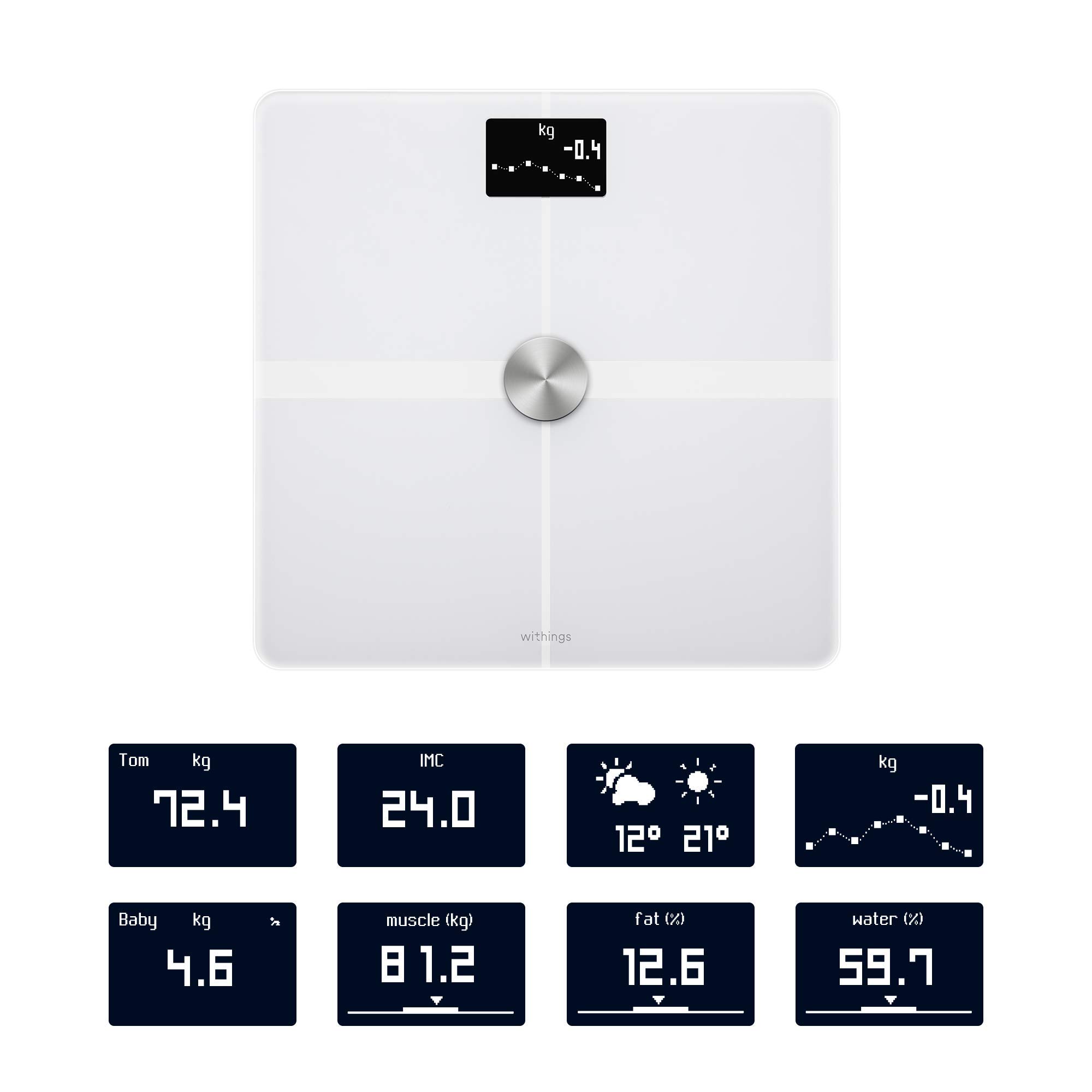 Withings Body+ - Smart-Waage mit Messung von Körperfett, BMI, Muskelmasse, digitale Körperfettwaage (Generalüberholt)