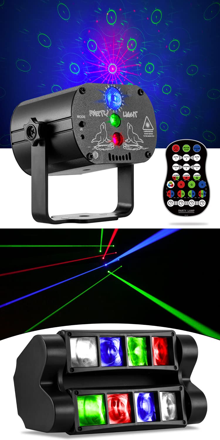Party Lights RGB LED 2 in 1 DJ Disco Lights Sound Activated Stage Lights with Strobe Flash Effects, Timing LED Beam Light with Remote Control for House Party Dance Club and Karaoke