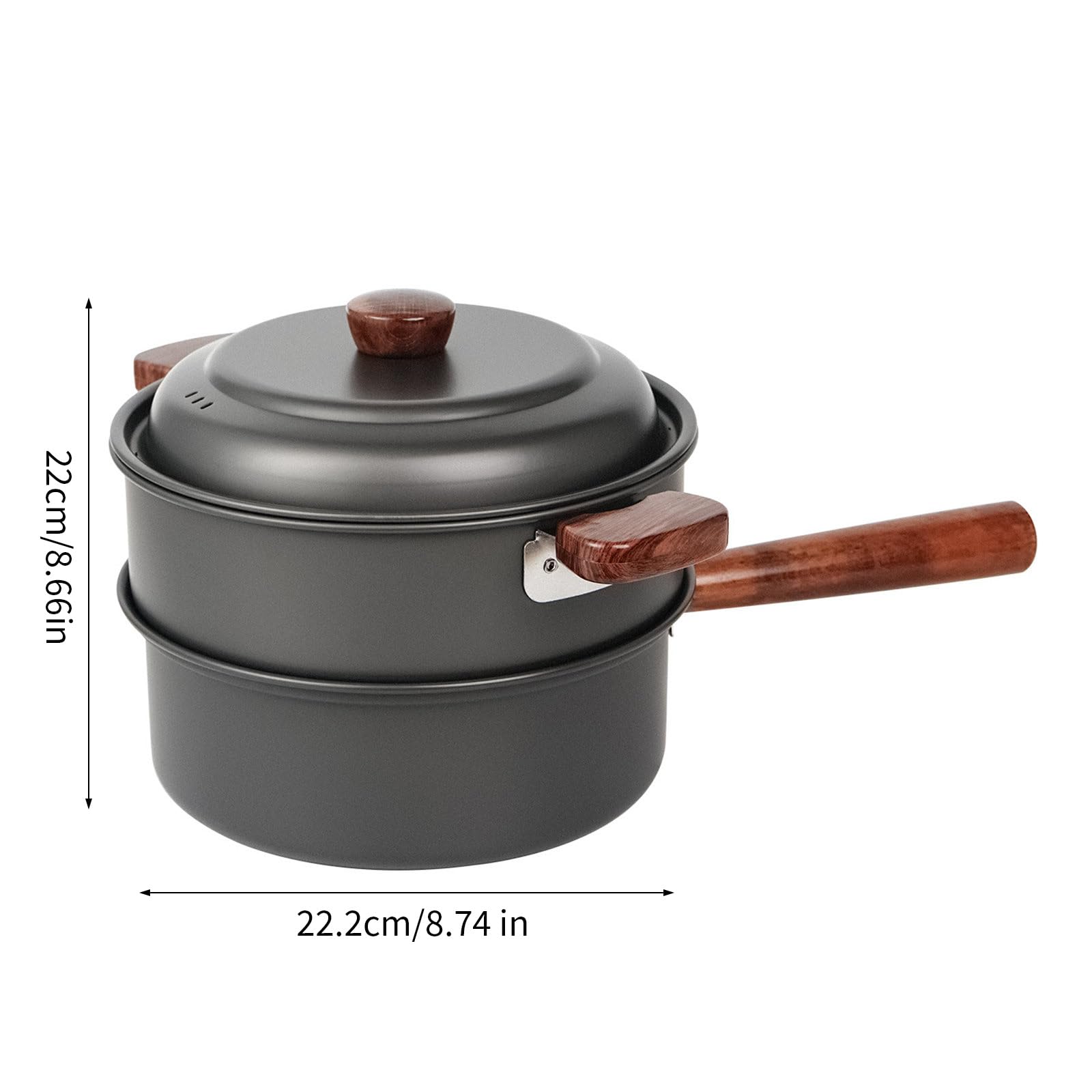 Multifunktionale Camping Kochtöpfe, Kochgeschirr mit ergonomischem Holzgriff, tragbare Outdoor Kochutensilien, langlebige Outdoor Kochutensilien