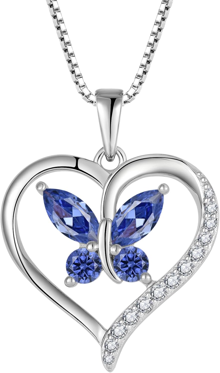 FJ Hartvormige vlinderketting voor dames, 925 sterling zilver, geboortesteen, ketting, hanger, sieraden, geschenken voor vrouwen, moeder, vriendin FJ Hartvormige vlinderketting voor dames, 925 sterling zilver, geboortesteen, ketting, hanger, sieraden, geschenken voor vrouwen, moeder, vriendin