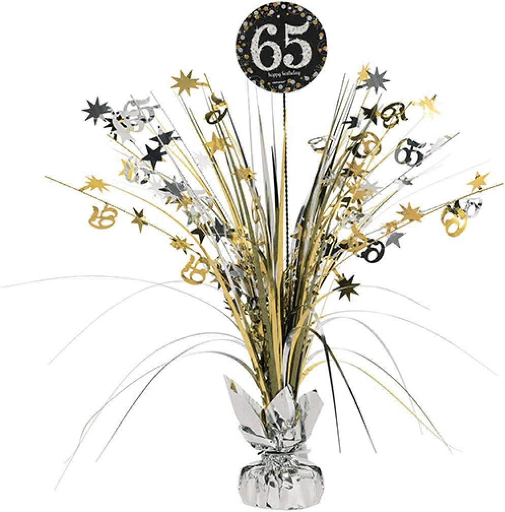 Sparkling Celebration 65 Spray Centerpiece (18") - Pack of 6 | Gold, Silver & Black Foil Party Table Decor | Perfect for Milestone Birthdays, Anniversaries & Special Occasions