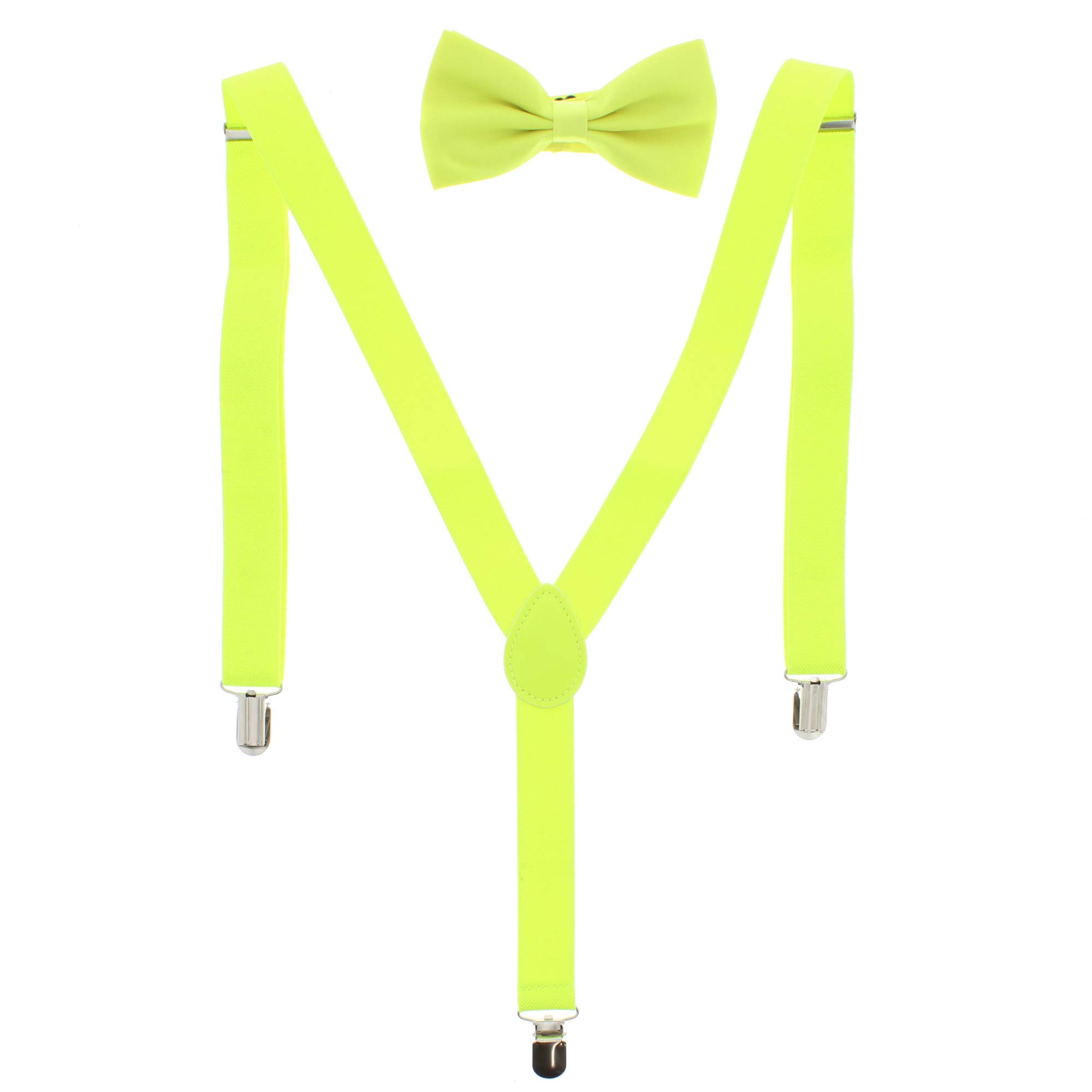 Zac's Alter Ego Men's Neon Yellow Matching Suspenders & Pre-Tied Bow Tie Combo Sets For Stag Do's