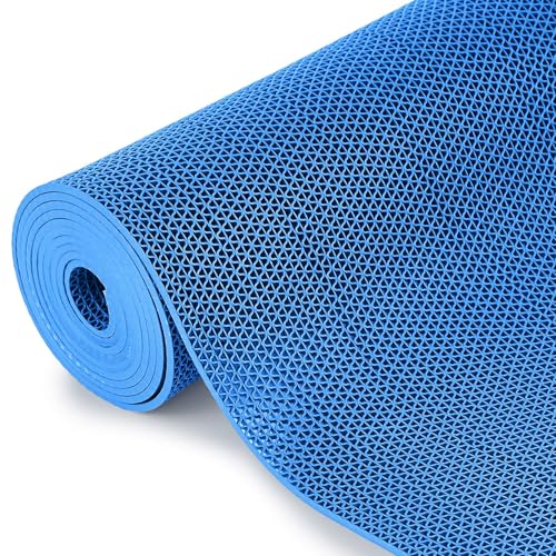 Tinideya 1.3x10 ft NonSlip Pool Drainage Floor Mat Commercial & Indoor Wet Area AntiSlip PVC Water Drainage Mat Cuttofit Pool Bathroom Garage PVC Mesh Flooring Blue