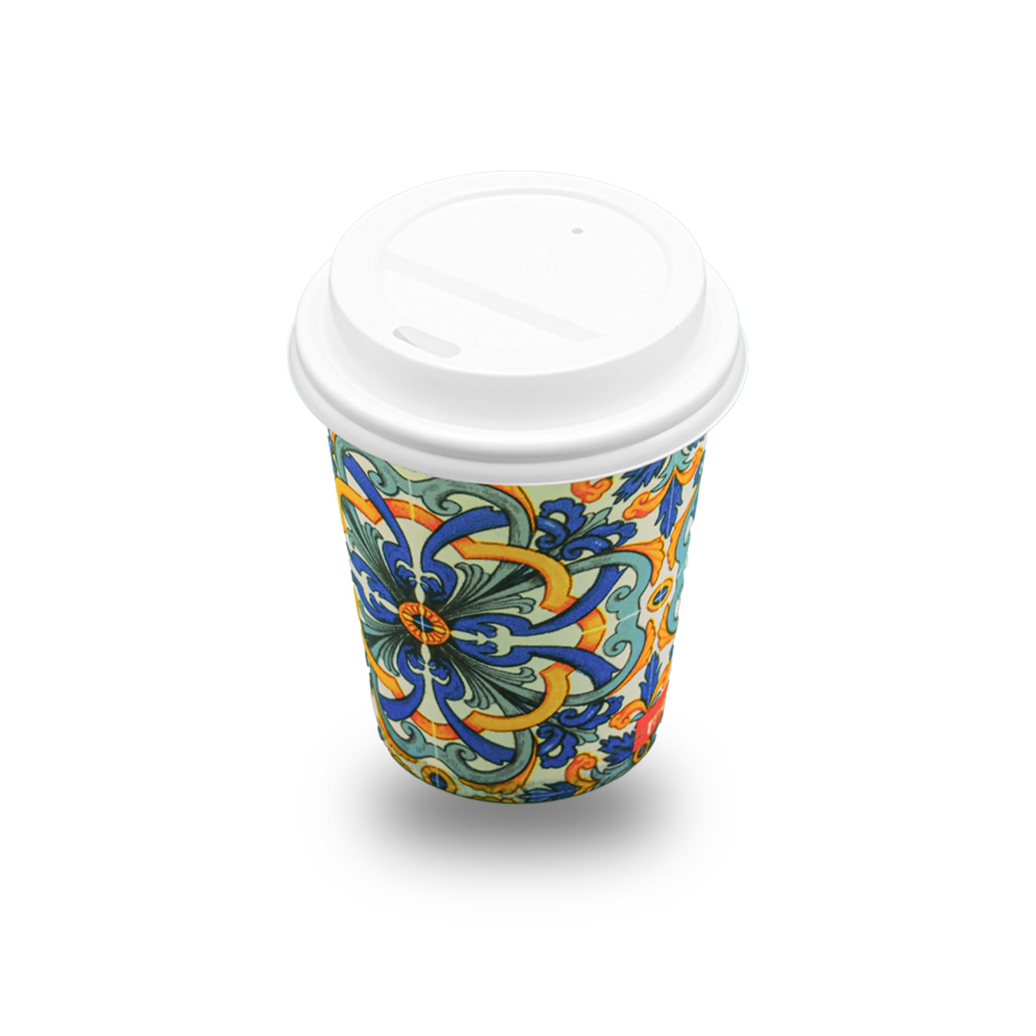 500 Bicchieri Mezzo Cappuccino/Caffè Carta Colorati con Tappo con Foro 210 ml – Biodegradabili e Compostabili – Usa e Getta con Grafiche Miste – Per Casa, Ufficio, Asporto, Bevande Calde SENZA TAPPO
