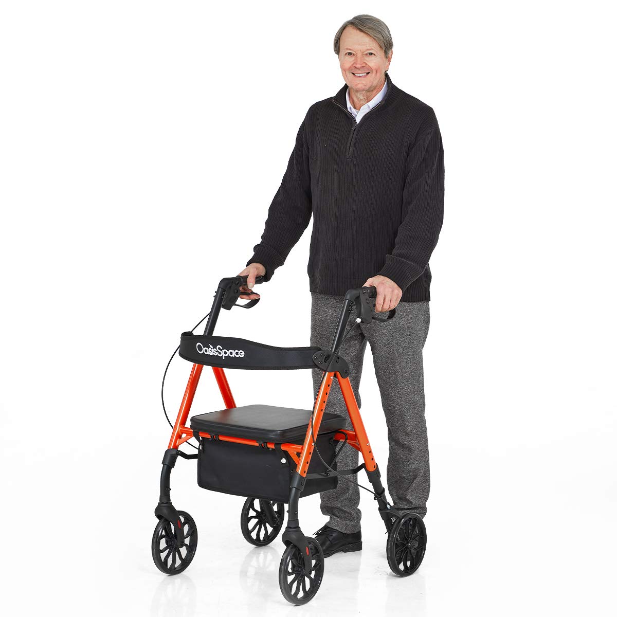 OasisSpace Standard Rollator Walker Wide Seat, Adult Walker with 8inch