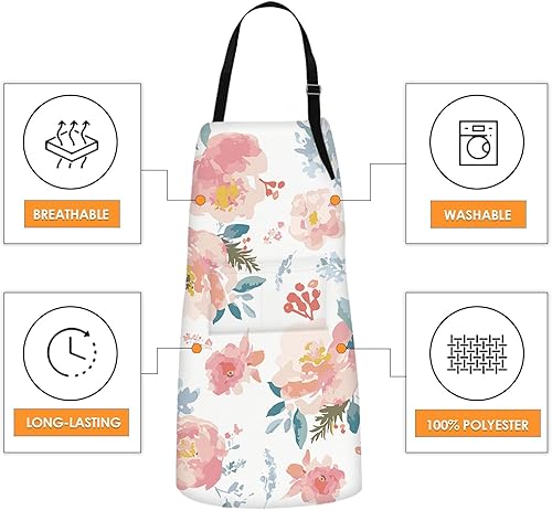 Miniatura 9 de Britimes Delantal de cocina para el hogar, cocina, horneado, jardinería para mujeres y hombres con bolsillos, girasoles a rayas, flores blancas y