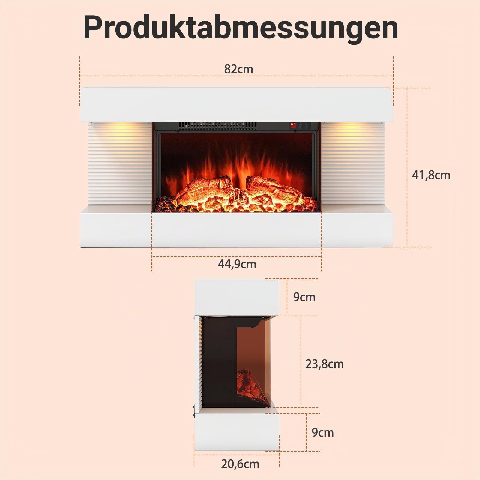 RELAX4LIFE Elektrokamin mit heizung & LED-Ambientelicht, 32" schwebender Kamin mit 3D-Flammeneffekt, Deko Wandkamin mit Fernbedienung, Standkamin 750W/1500W, 12 Flammenfarben, 8H-Timer, 17℃-28℃, Weiß