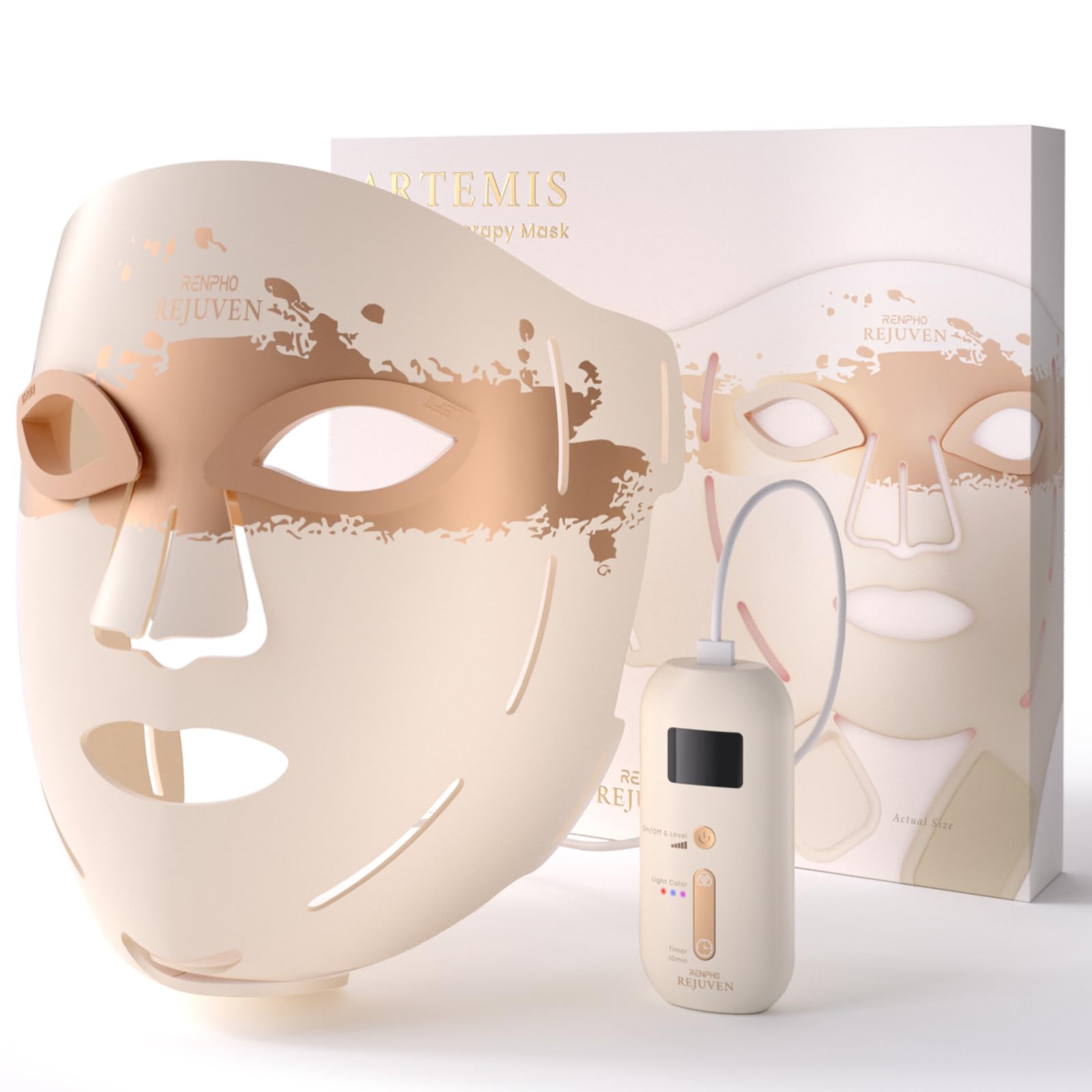 RENPHO Red Light Soft Mask, 630nm/415nm/850nm Light Mask with 3 Wavelength Combinations, Lamp for Anytime - Gold
