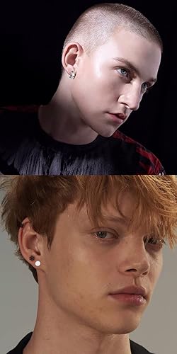 Miniatura 5 de Juego de 5 pares de aretes de aro de acero inoxidable negro sin perforación, remaches cruzados y borla para mujeres, hombres, niños y niñas, aretes