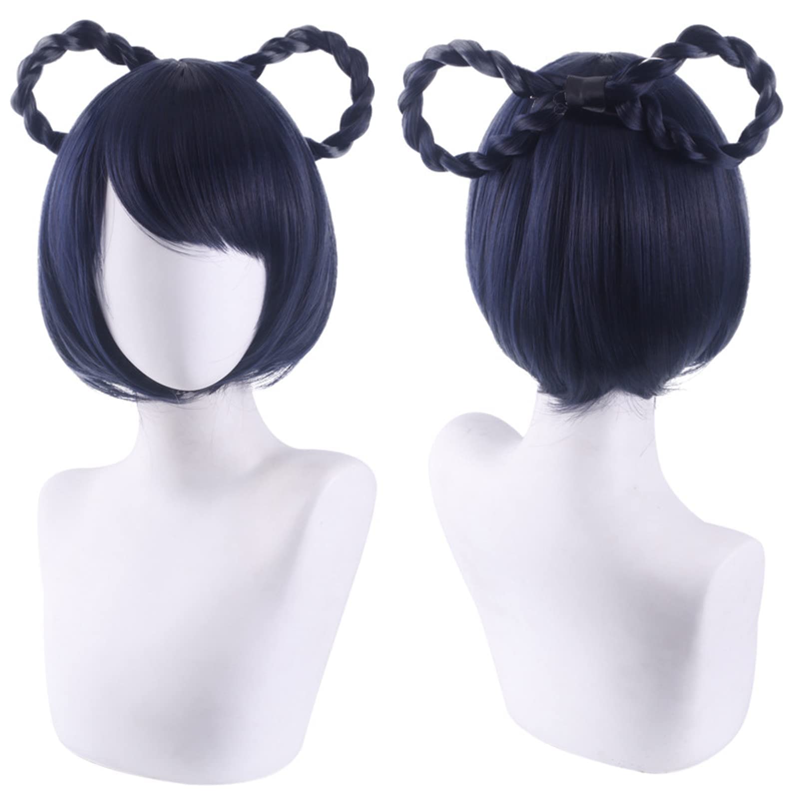 Photo 1 of ANOGOL Hair Cap+Xiangling Wig For Gemshin Impact Cosplay Navy Blue Wigs Anime Cosplay Wigs Short Bob Synthetic Hair With Bangs Fringe Hairstyles for Halloween Party