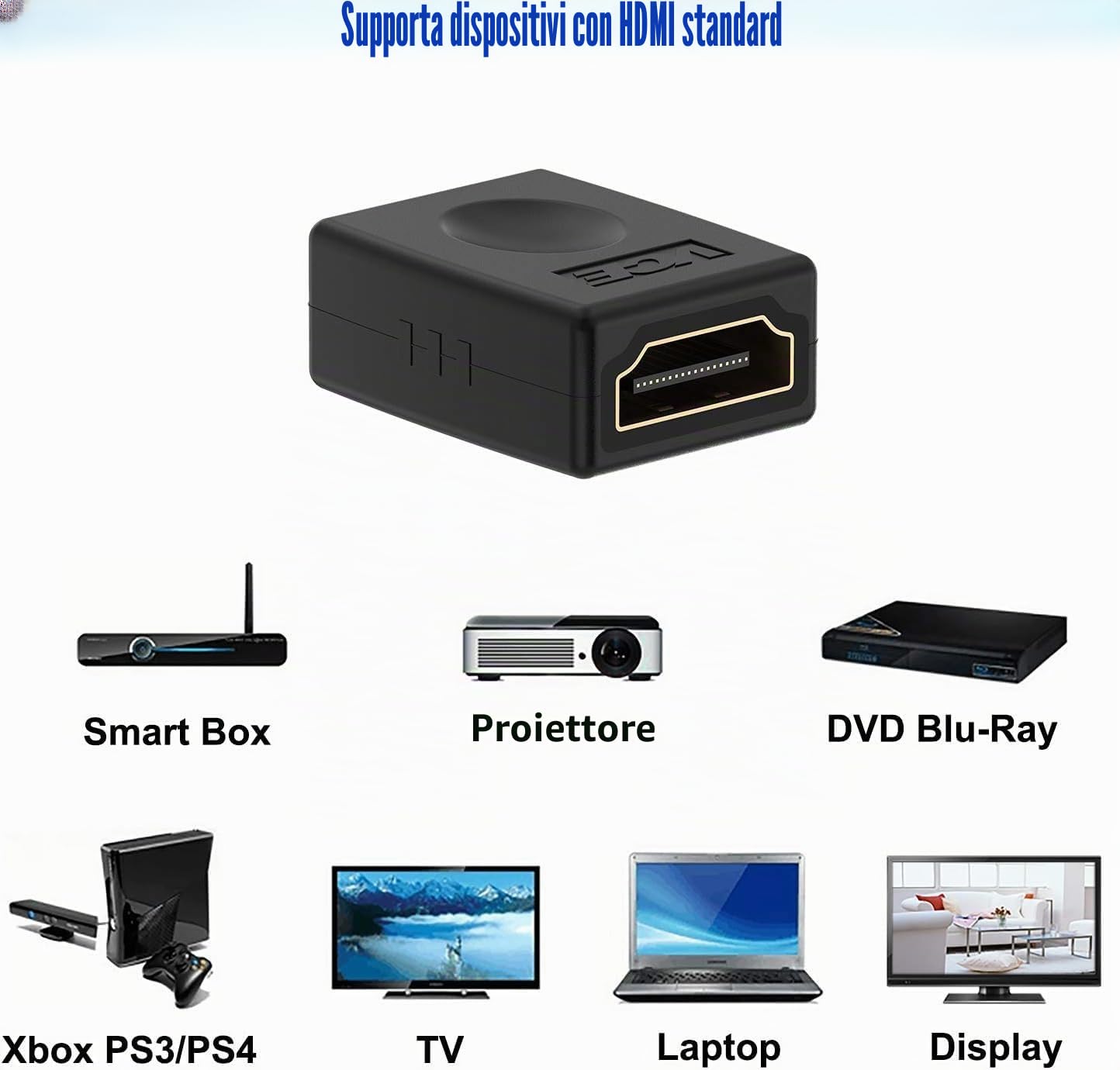 VCE Adattatore HDMI Femmina-Femmina Placcato Oro, Supporta 4K@60Hz HDR ARC, 2 Pezzi